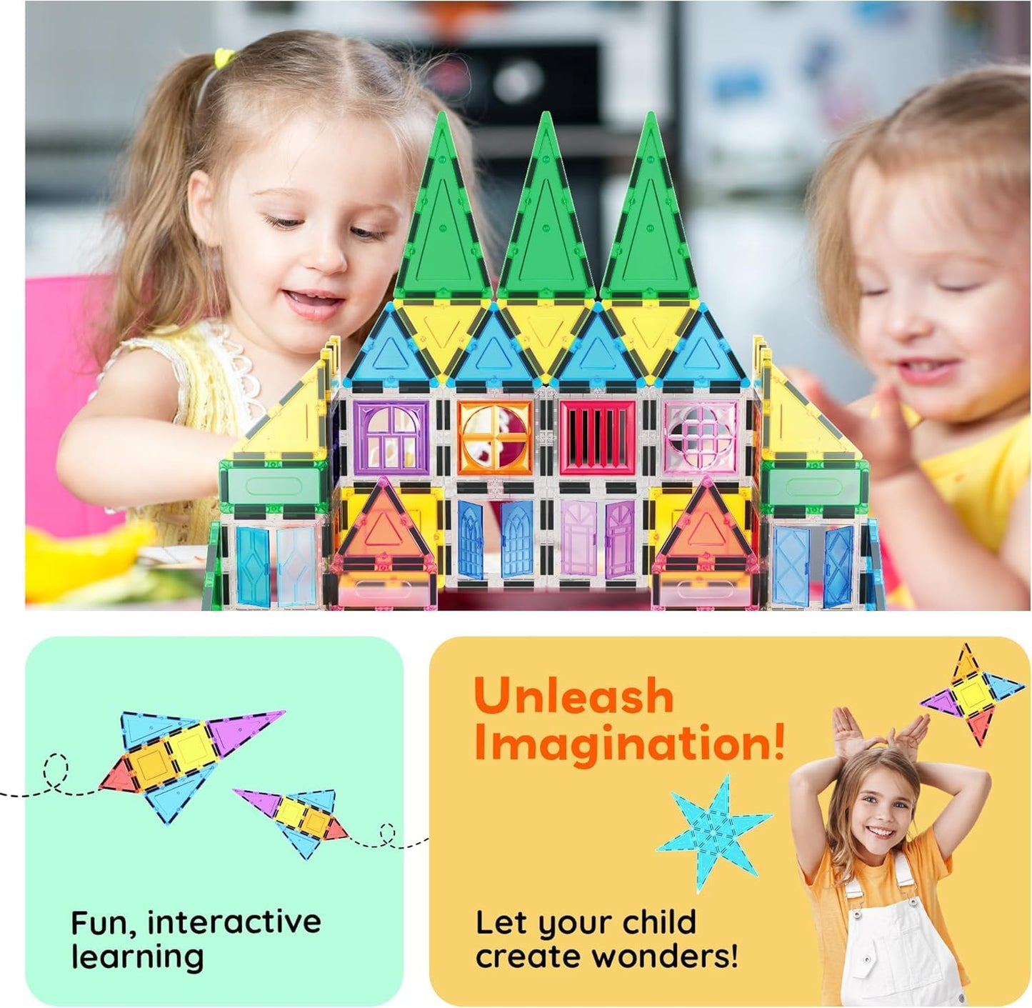 PicassoTiles Magnetic Tiles 61 Piece Set – STEM Building Blocks for Ages 3+