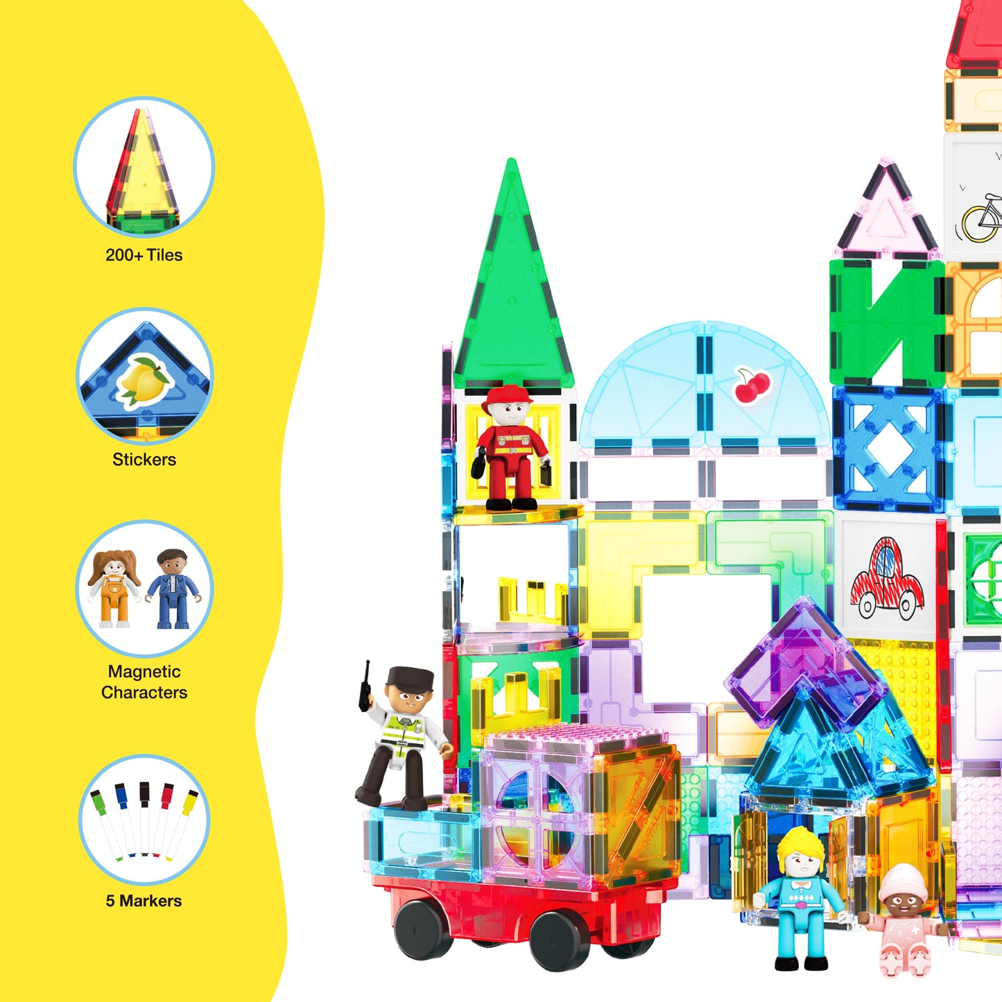 PicassoTiles Mega Magnetic Building Block Set – 350 Pieces, Cars & Whiteboard | STEM Toy for Ages 3+