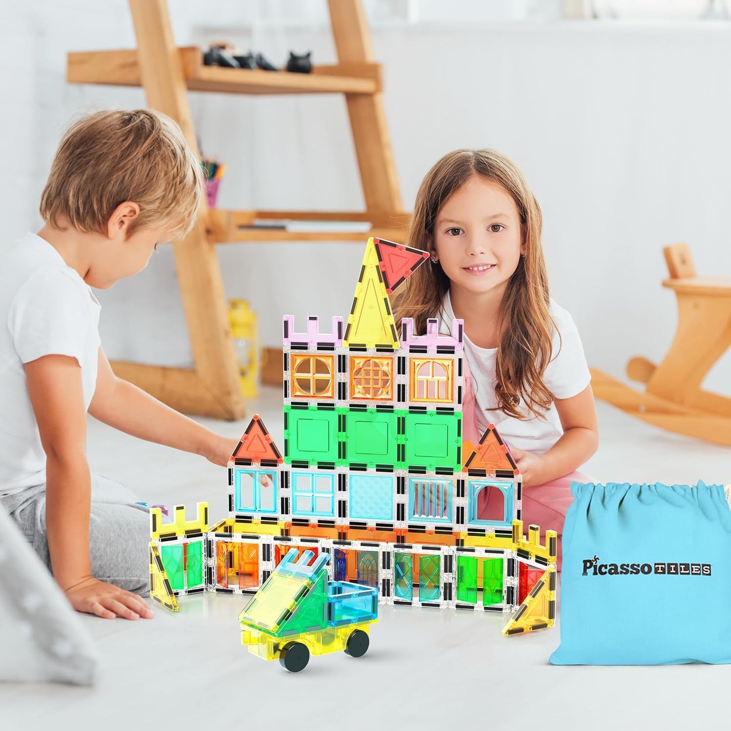 PicassoTiles Magnetic Tiles 61 Piece Set – STEM Building Blocks for Ages 3+