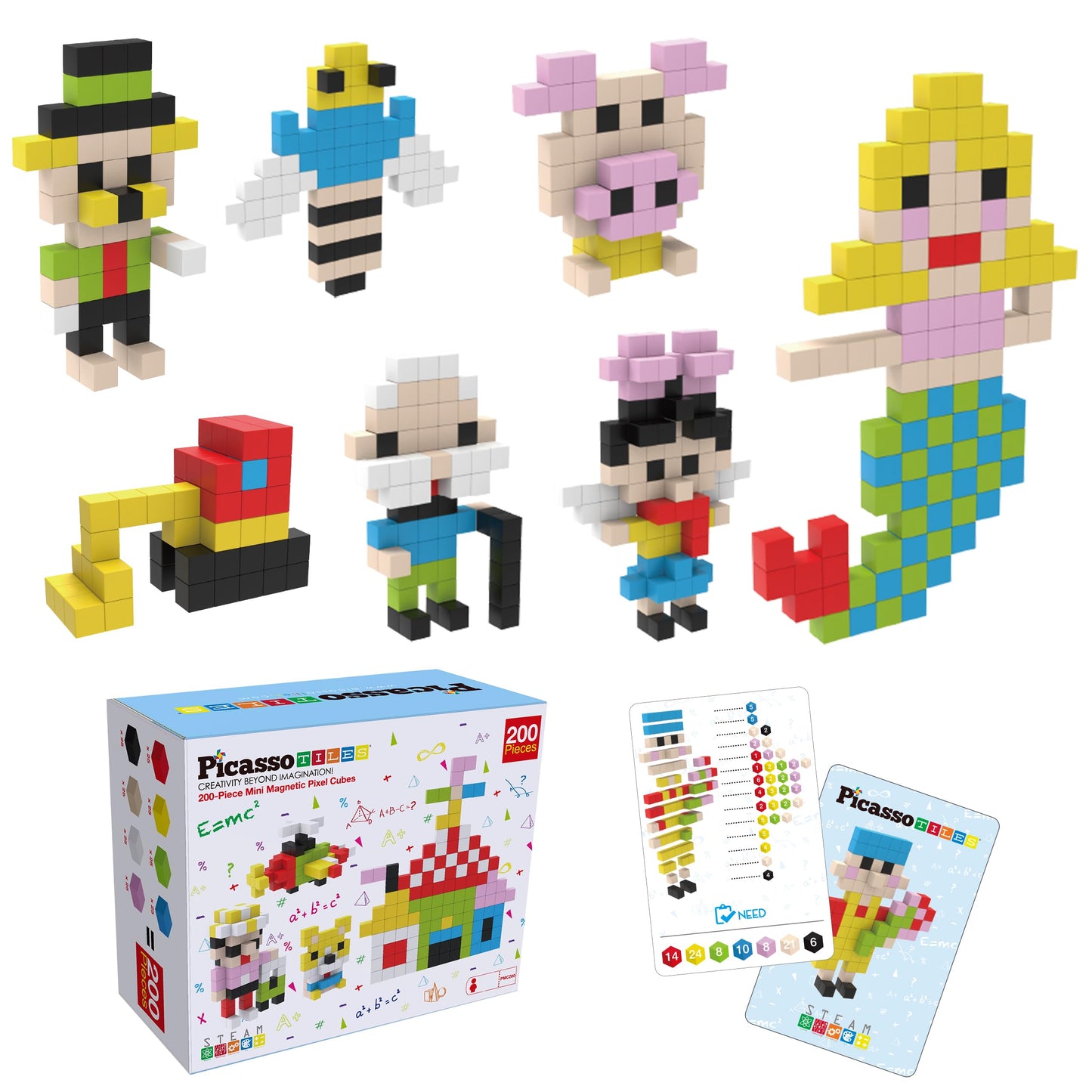 PicassoTiles 0.5-inch Pixel Magnetic Puzzle Cubes – 200-Piece STEM Building Toy