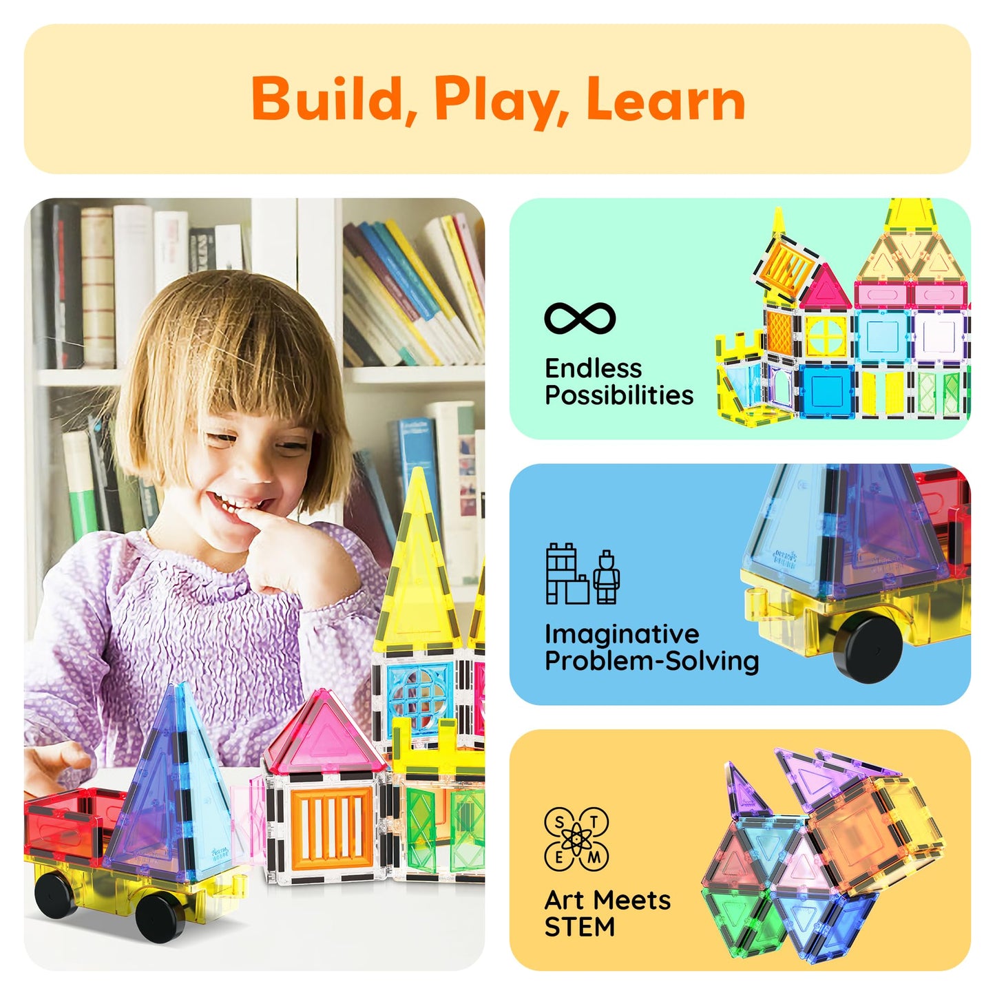 PicassoTiles 101-Piece Magnetic Tile Set | STEM Building Toys for Kids 3+