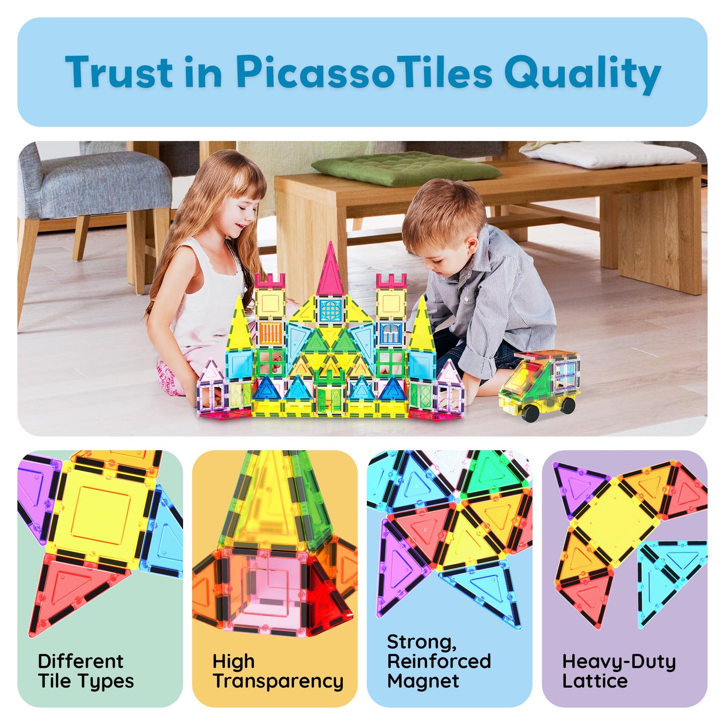 PicassoTiles 101-Piece Magnetic Tile Set | STEM Building Toys for Kids 3+