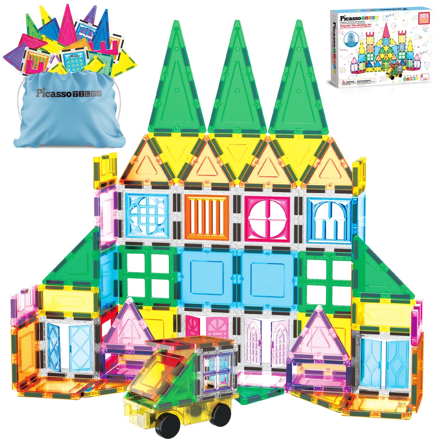 PicassoTiles 101-Piece Magnetic Tile Set | STEM Building Toys for Kids 3+