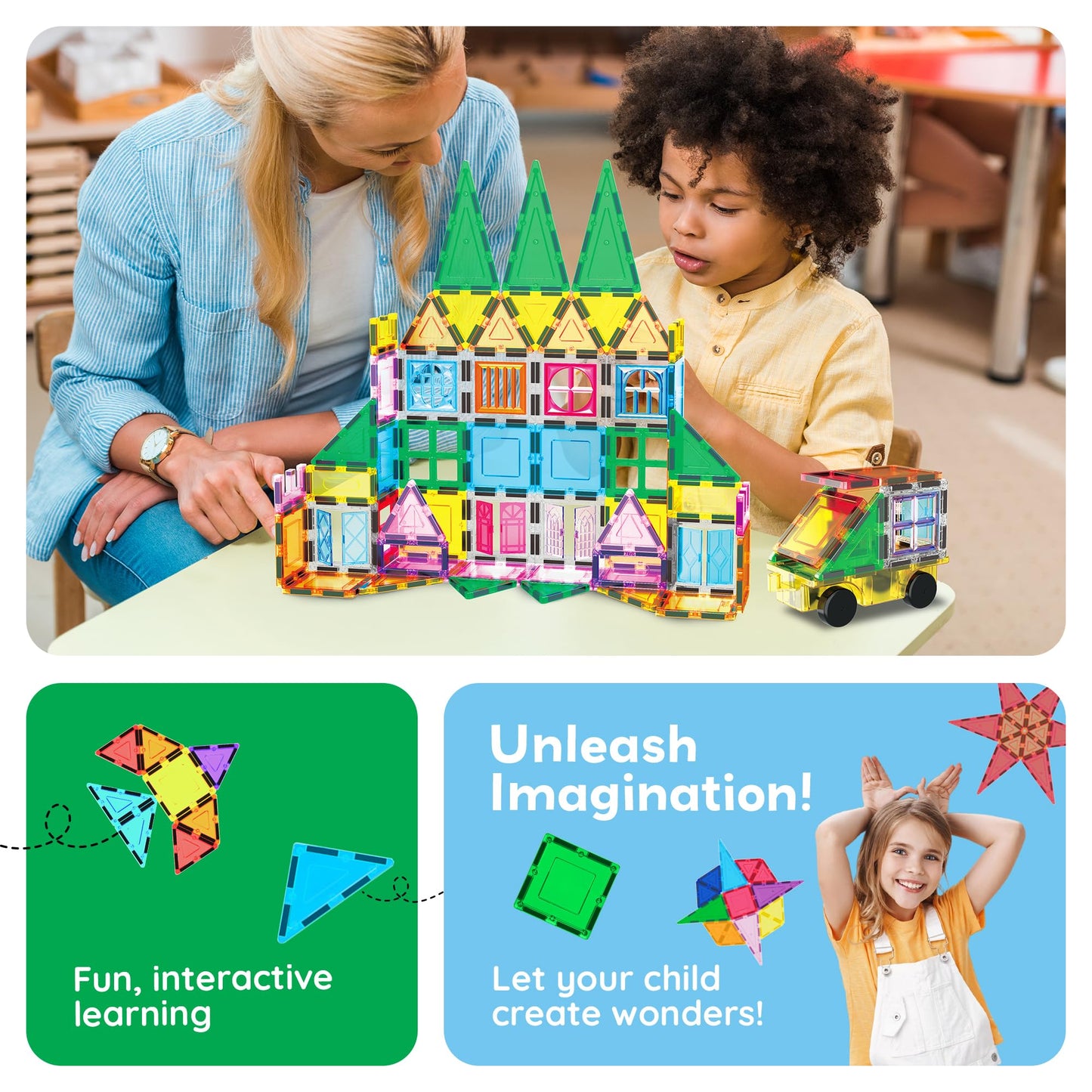 PicassoTiles 101-Piece Magnetic Tile Set | STEM Building Toys for Kids 3+
