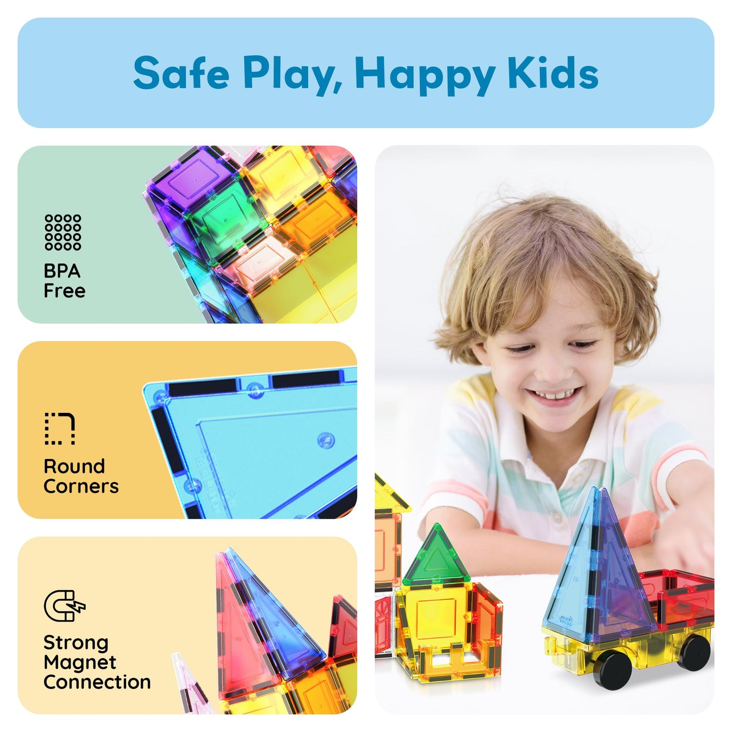 PicassoTiles 101-Piece Magnetic Tile Set | STEM Building Toys for Kids 3+