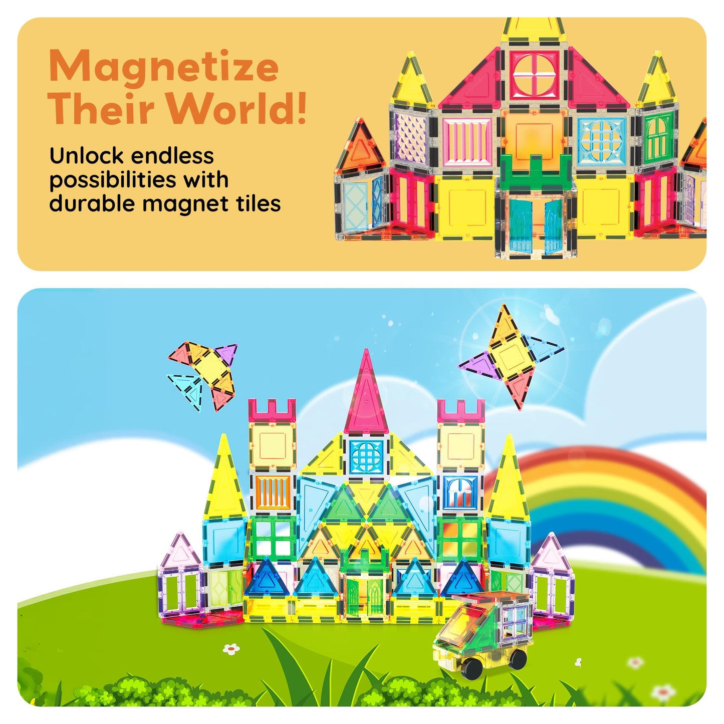 PicassoTiles 101-Piece Magnetic Tile Set | STEM Building Toys for Kids 3+