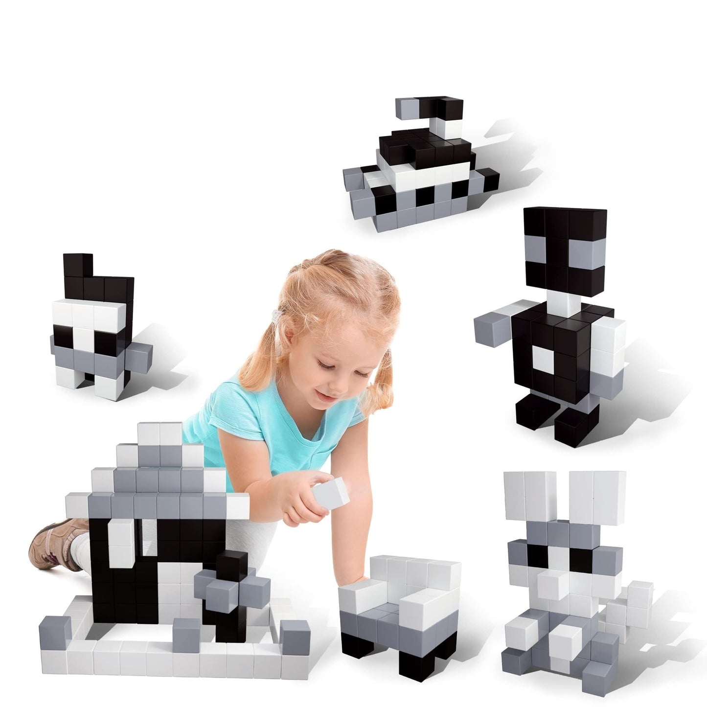 PicassoTiles 101pc Magnetic Puzzle Cube Set – Black & White 1-Inch STEM Toy for Kids 3+