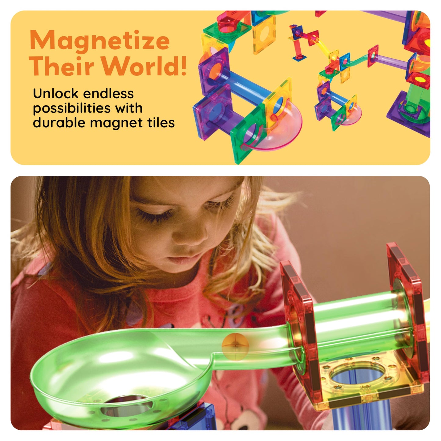 PicassoTiles 108pc Magnetic Marble Run Set – 3-in-1 STEM Building Toy for Kids 3+ (PTG108)