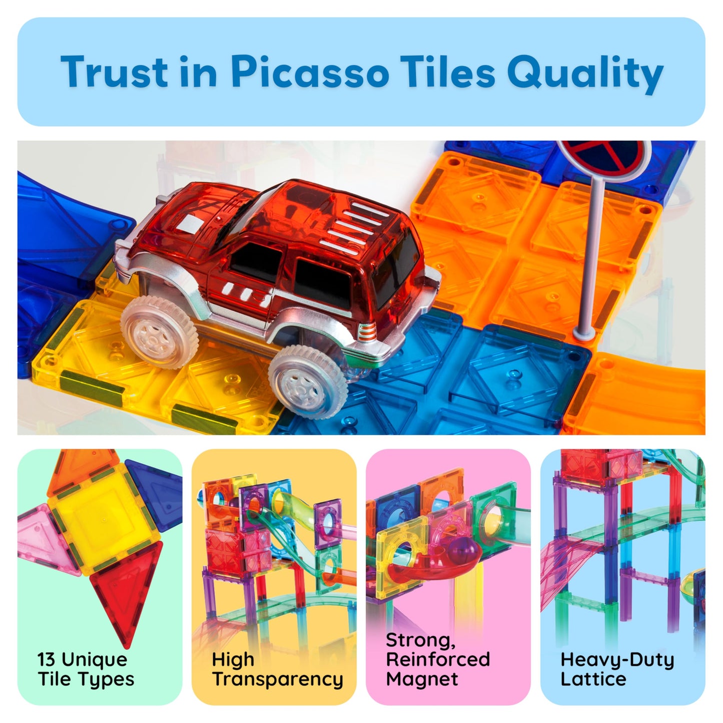 PicassoTiles 108pc Magnetic Marble Run Set – 3-in-1 STEM Building Toy for Kids 3+ (PTG108)