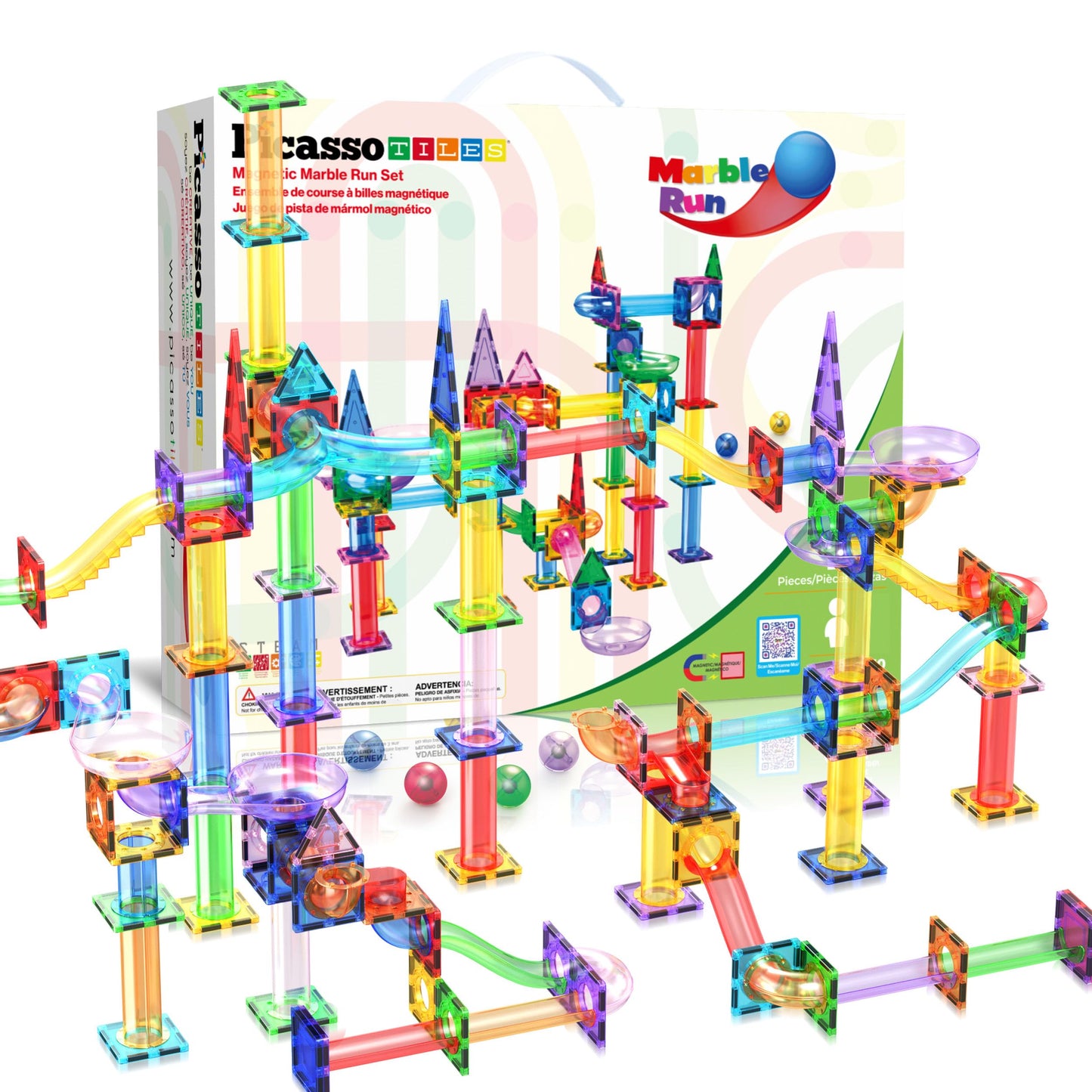 PicassoTiles 150pc Magnetic Marble Run Track Set – STEM Building Toy for Kids 3+