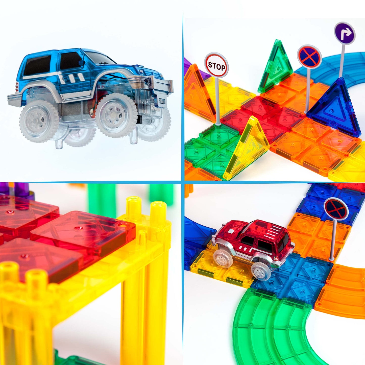 PicassoTiles 50pc Racecar Track Magnetic Tiles – STEM Preschool Toy for Kids 3+ | PTR50