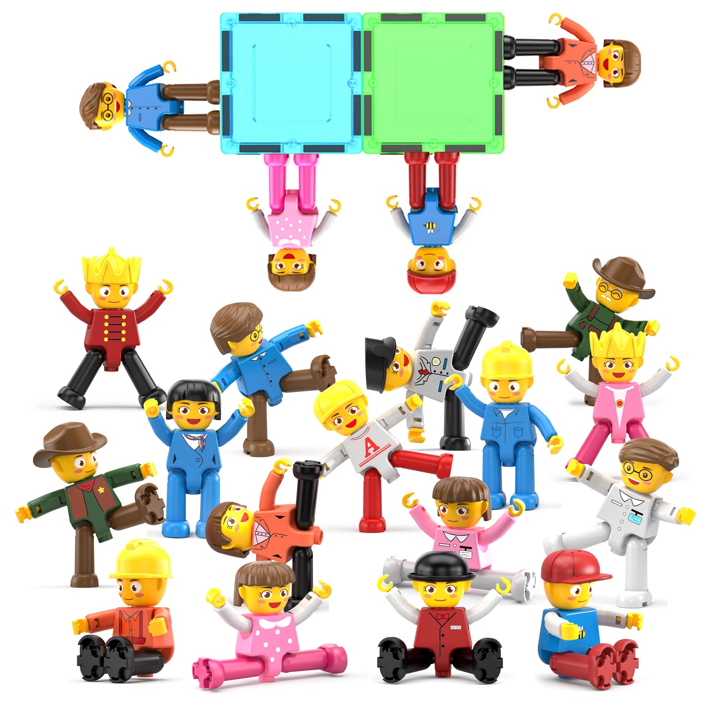 PicassoTiles 16pc Magnetic Character Figures Expansion Set – Toddler-Style Characters for Magnetic Tile Building