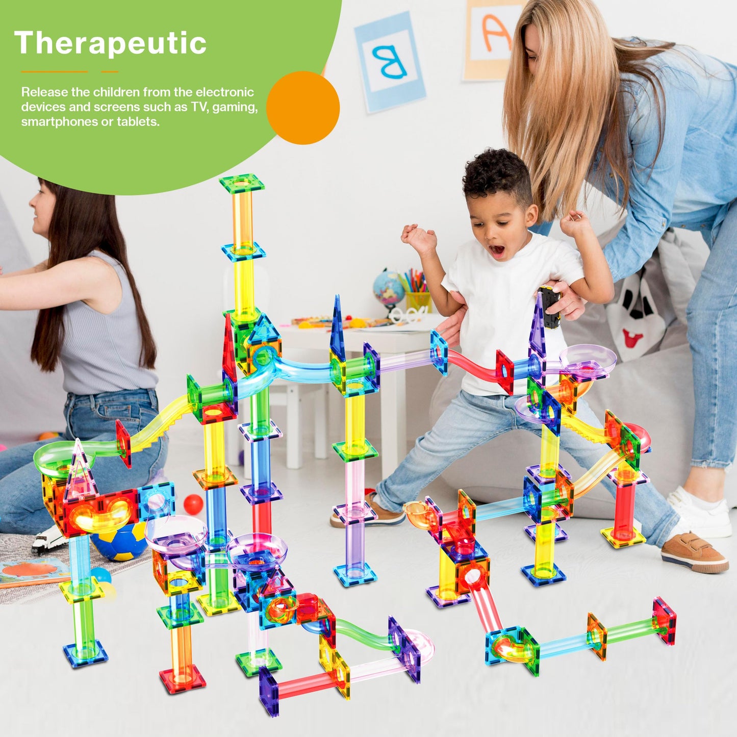 PicassoTiles 200pc Magnetic Marble Run – STEM Tiles Toy for Toddlers 3+