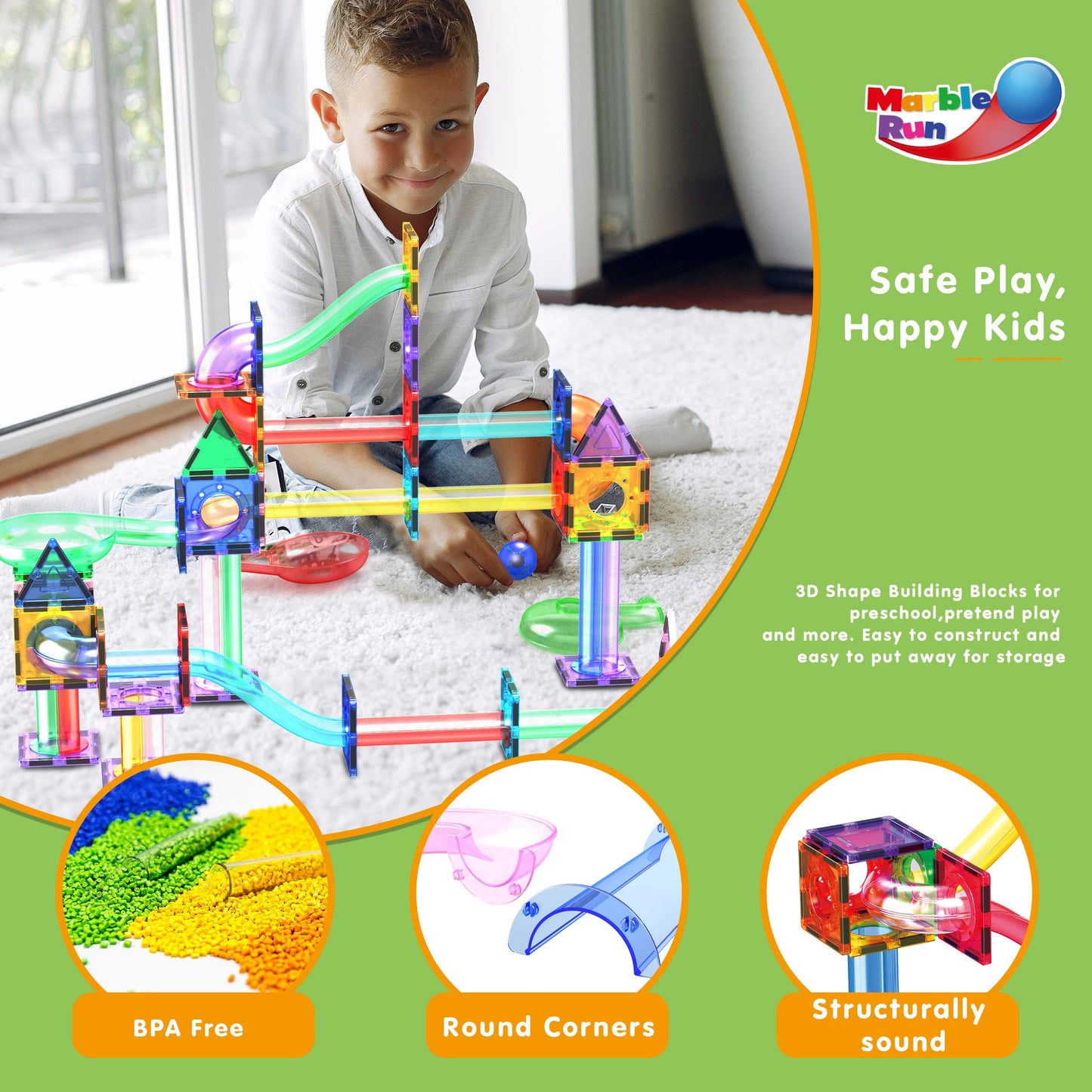 PicassoTiles 200pc Magnetic Marble Run – STEM Tiles Toy for Toddlers 3+