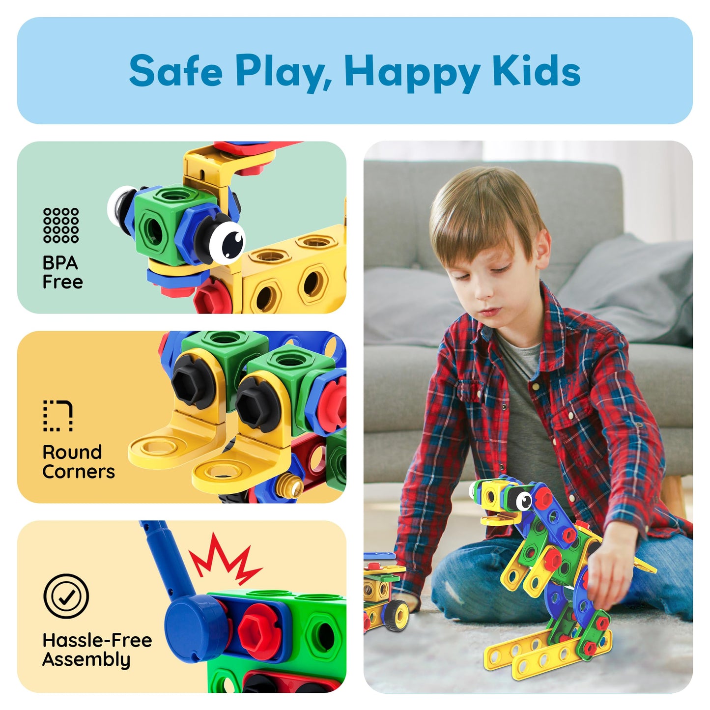 PicassoTiles 201pc STEM Learning Block Kit with Power Drill – Creative Engineering Toy for Kids 3+