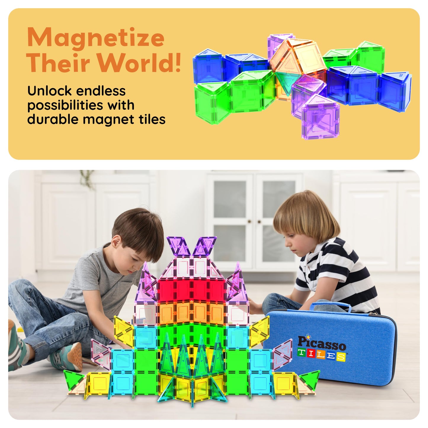 PicassoTiles Magnetic Tiles 101pcs – STEM Toy Set with Carry Case for Kids 3+