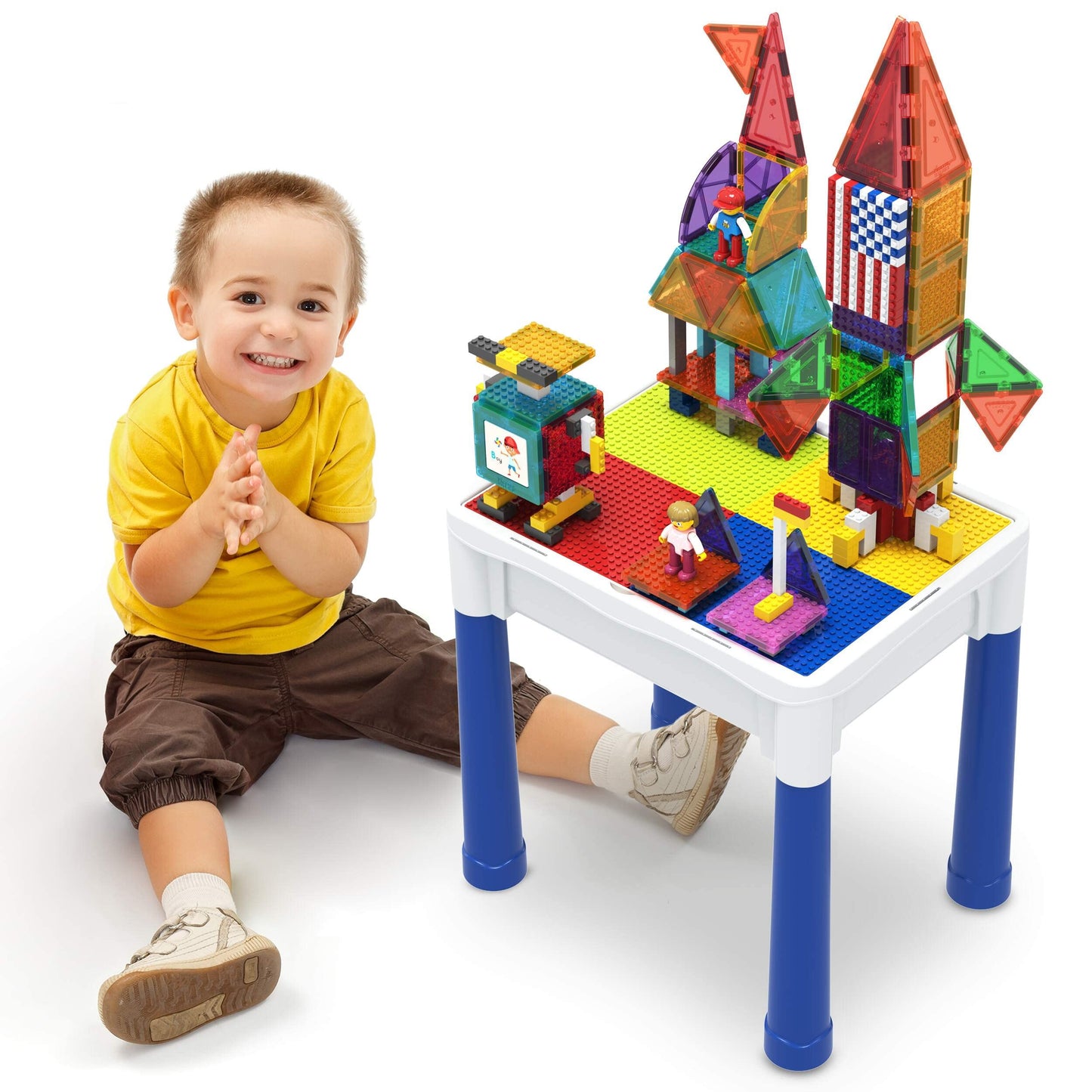 PicassoTiles 316-Piece Activity Table with Magnetic Tiles & Storage | STEM Toys for Ages 3+