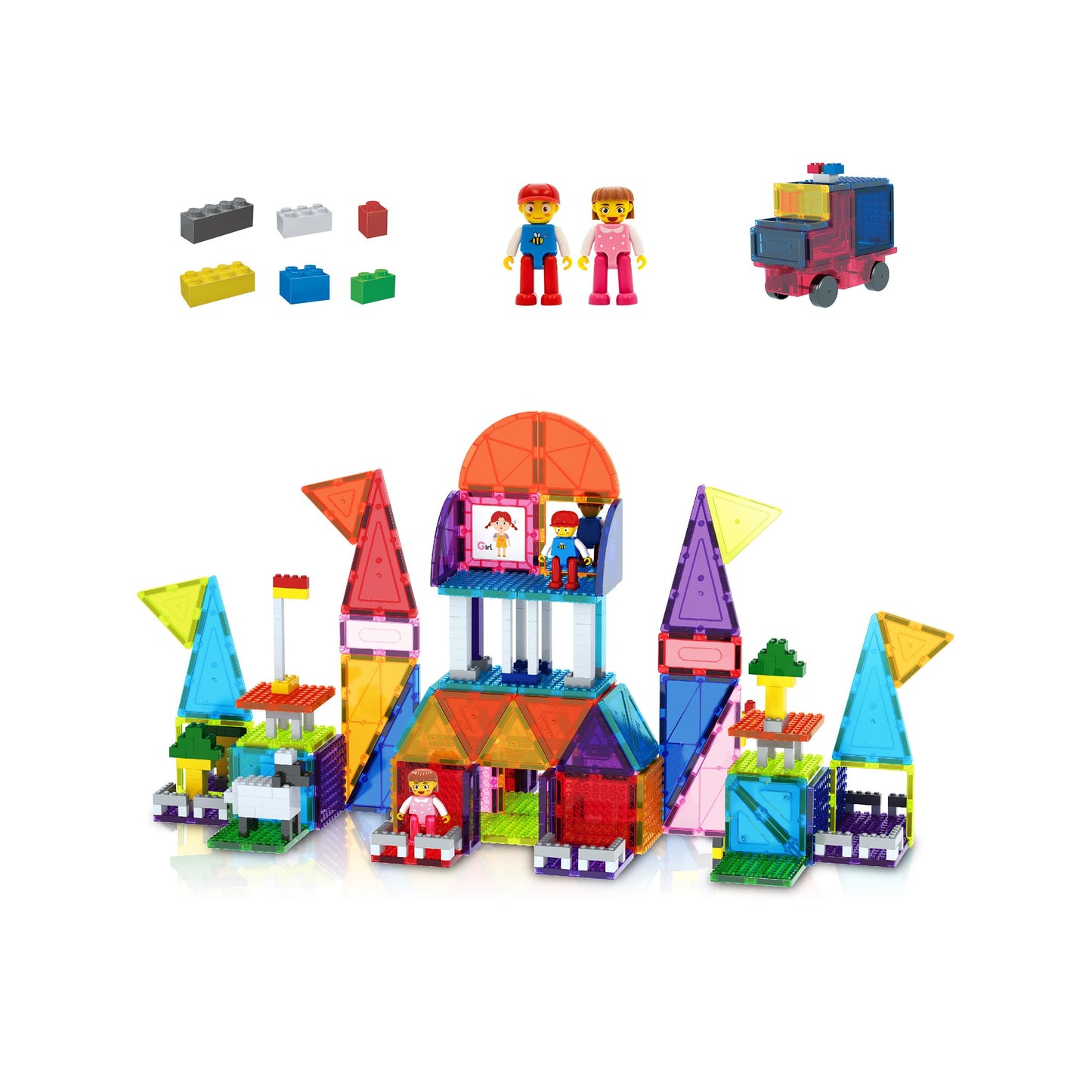 PicassoTiles 333pcs Magnetic Brick Tile Set & Magnetic Tile Combo – STEM Toys for Kids