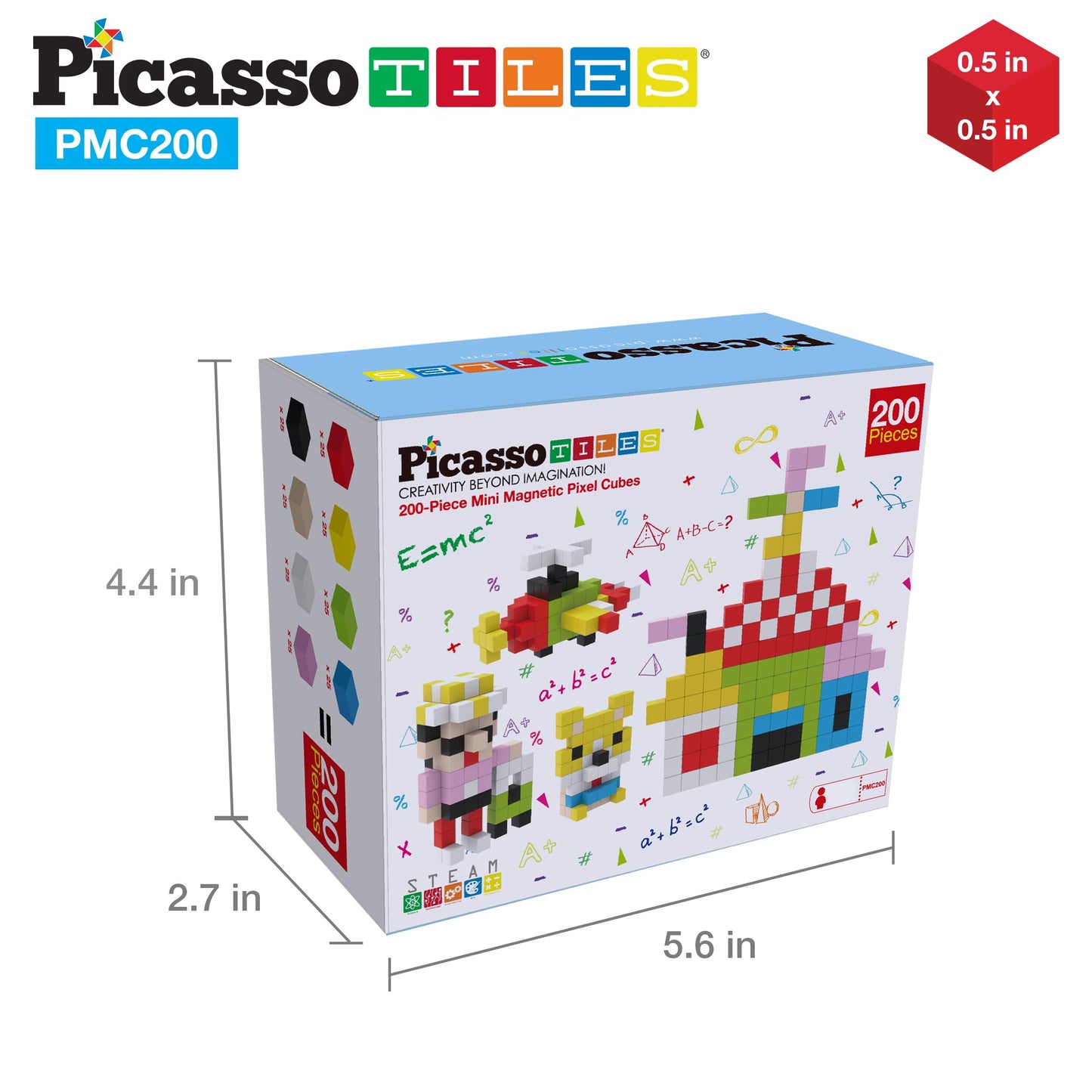 PicassoTiles 0.5-inch Pixel Magnetic Puzzle Cubes – 200-Piece STEM Building Toy