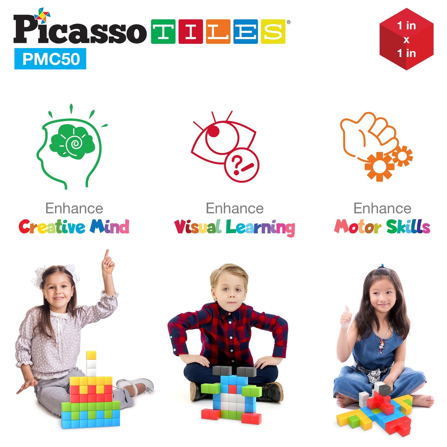 PicassoTiles 1 inch Magnetic Puzzle Cube – Mix & Match STEM Building Blocks & Sensory Toy Set