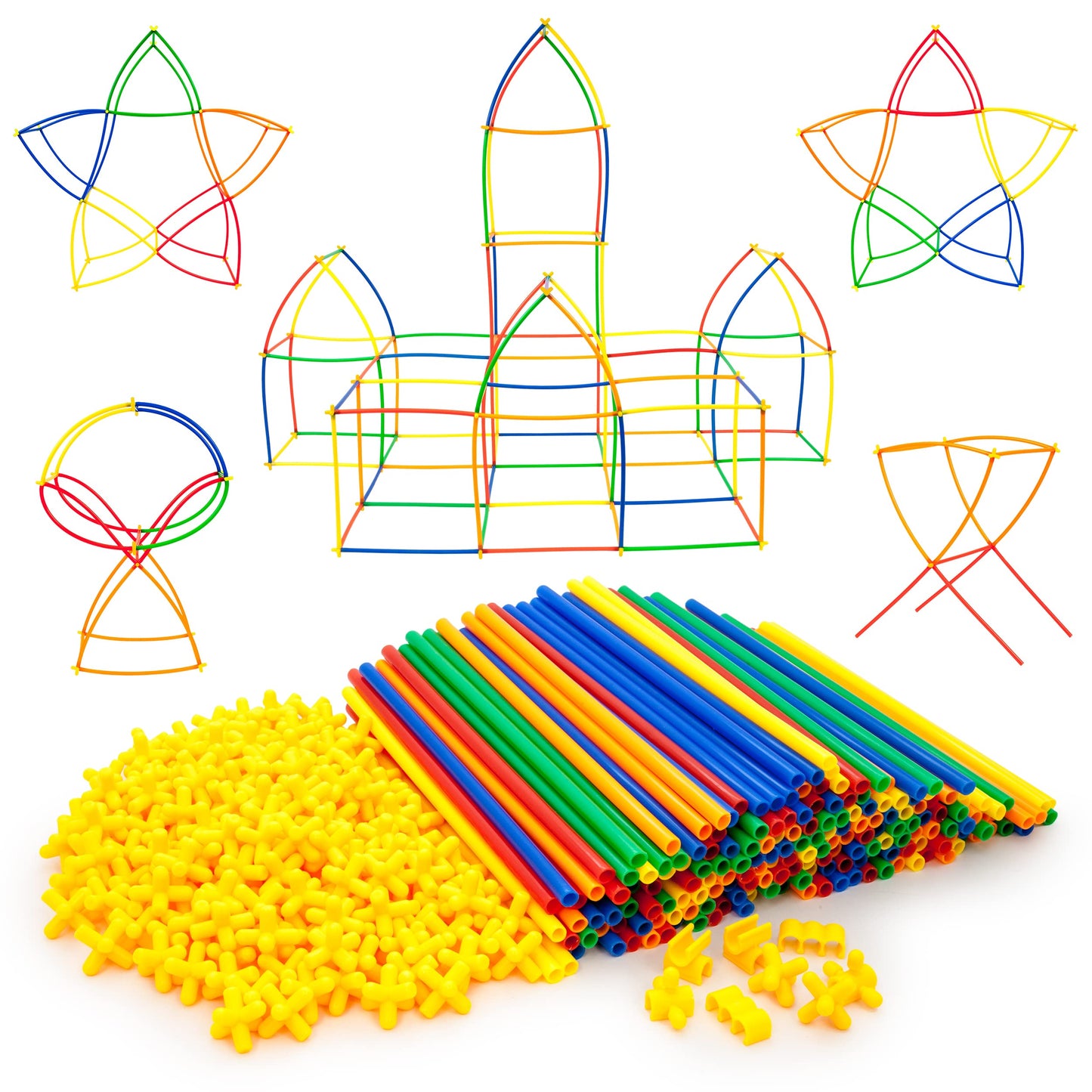 PicassoTiles 400pc Straw Building Set – STEM Learning Interlocking Construction Toy for Kids 3+