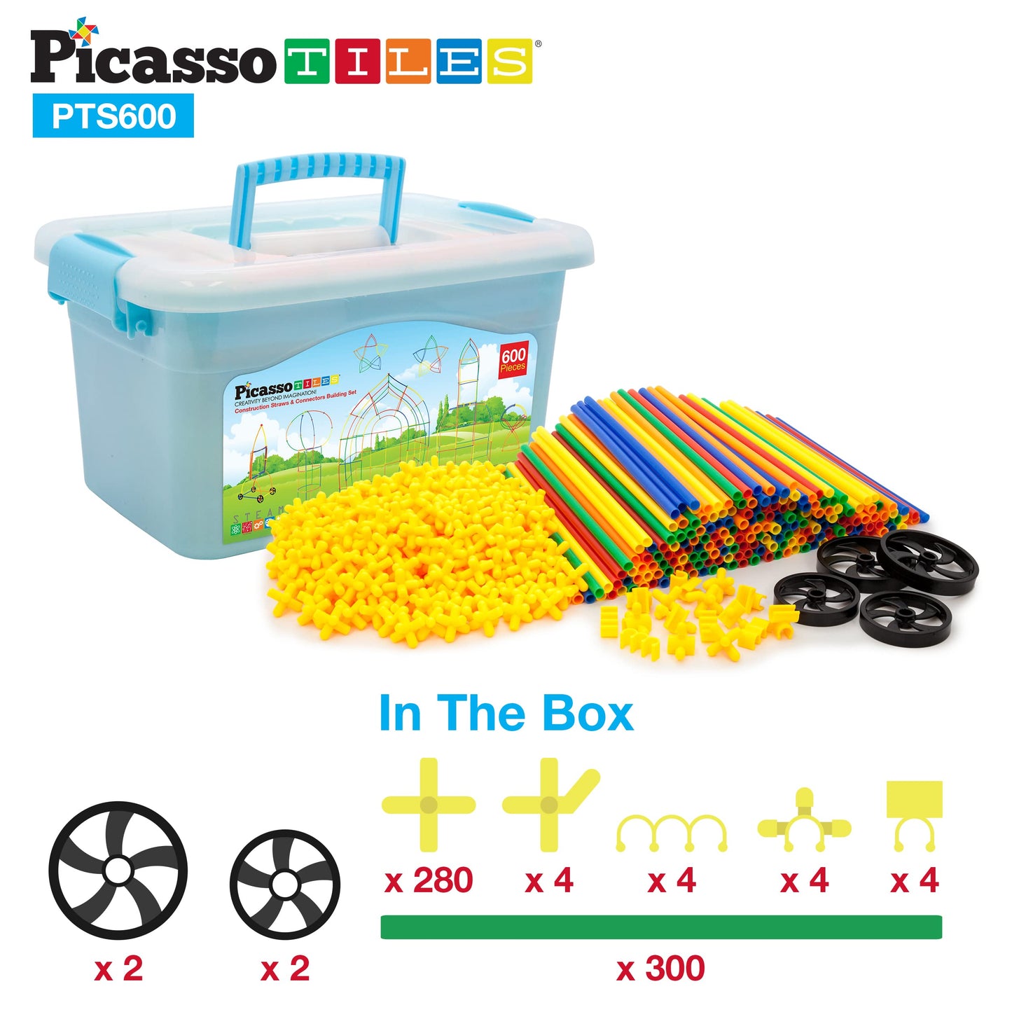 PicassoTiles 600pc Straw Building Set – Creative STEM Toy for Kids 3+