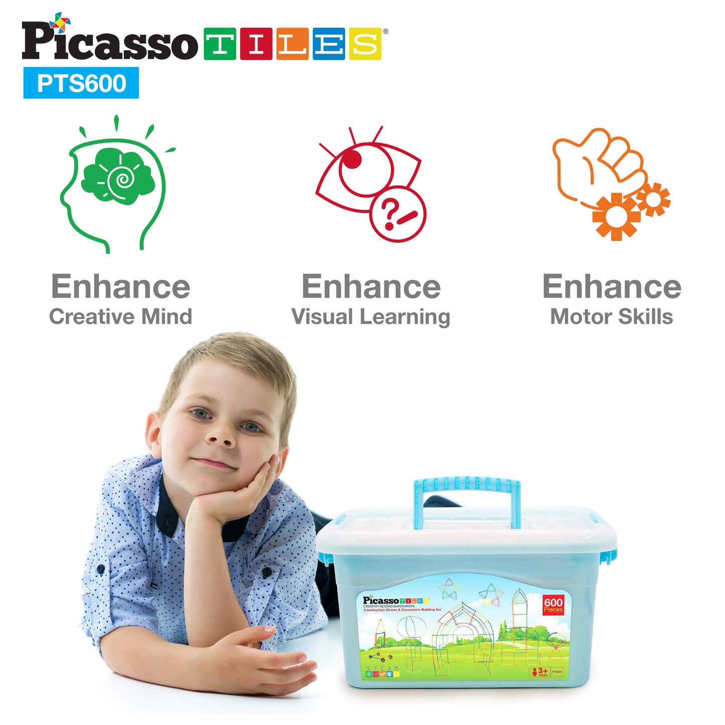 PicassoTiles 600pc Straw Building Set – Creative STEM Toy for Kids 3+