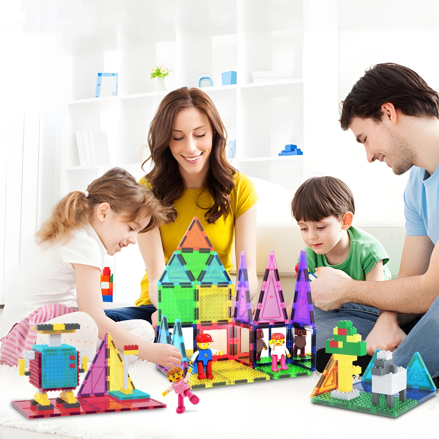 PicassoTiles 63pc Magnetic Tile Building Set with 2 Figures – STEM 3D Construction Toy for Kids Aged 3+