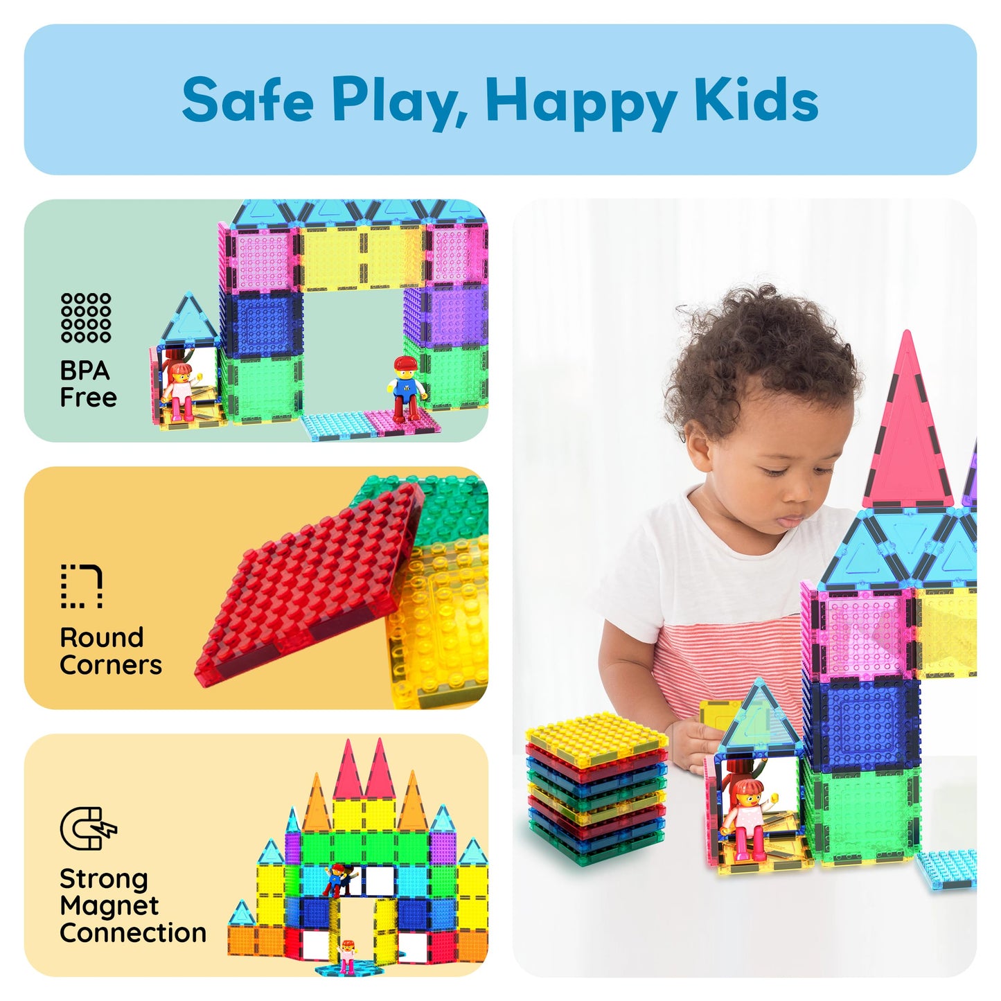 PicassoTiles 63pc Magnetic Tile Building Set with 2 Figures – STEM 3D Construction Toy for Kids Aged 3+