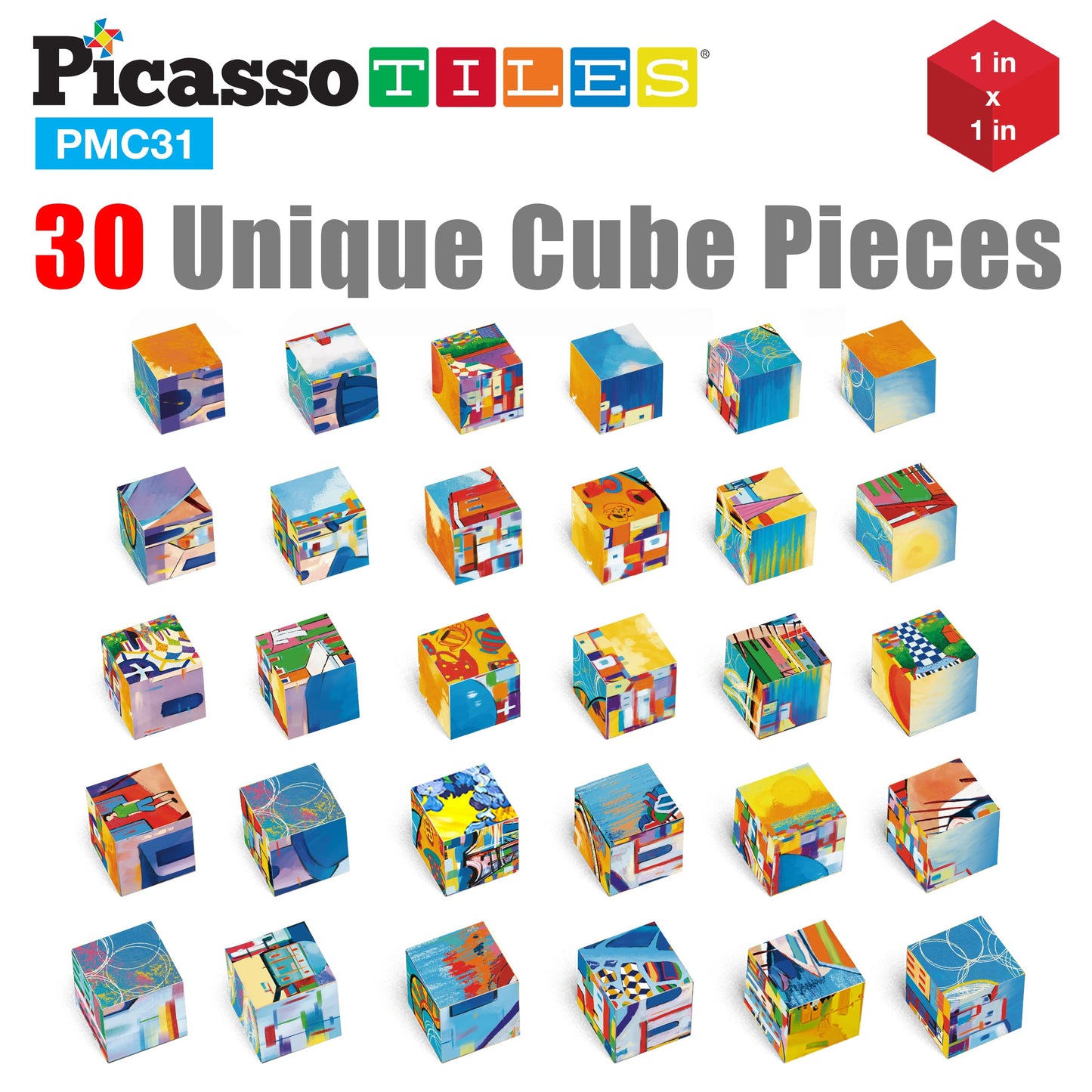 PicassoTiles 6-in-1 World Famous Painting Puzzles – Magnetic Cubes Toy for Kids (Park Guell, Eiffel Tower, Santorini)