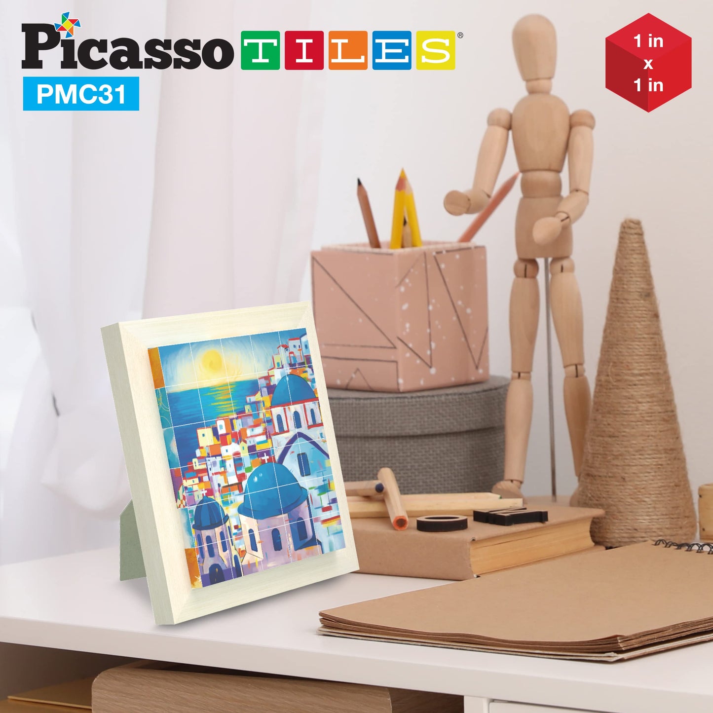 PicassoTiles 6-in-1 World Famous Painting Puzzles – Magnetic Cubes Toy for Kids (Park Guell, Eiffel Tower, Santorini)