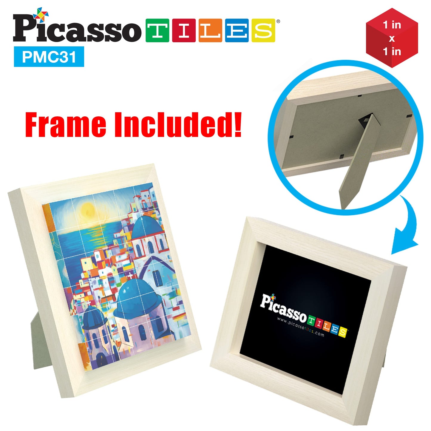PicassoTiles 6-in-1 World Famous Painting Puzzles – Magnetic Cubes Toy for Kids (Park Guell, Eiffel Tower, Santorini)