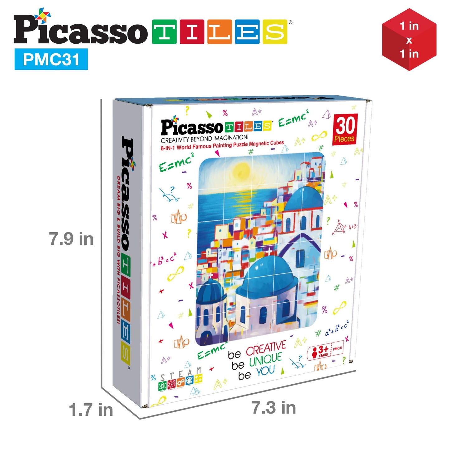 PicassoTiles 6-in-1 World Famous Painting Puzzles – Magnetic Cubes Toy for Kids (Park Guell, Eiffel Tower, Santorini)
