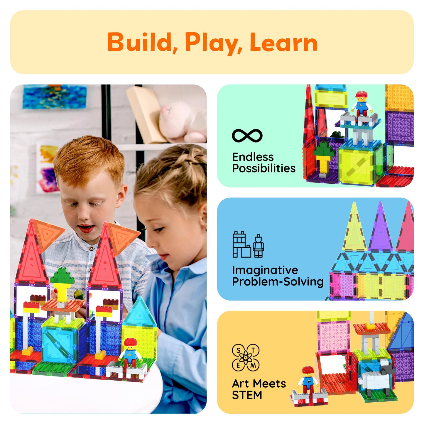 PicassoTiles 353pc Magnetic Brick & Magnet Tile Combo Set – STEM Building Kit for Kids 3+ | PTL353