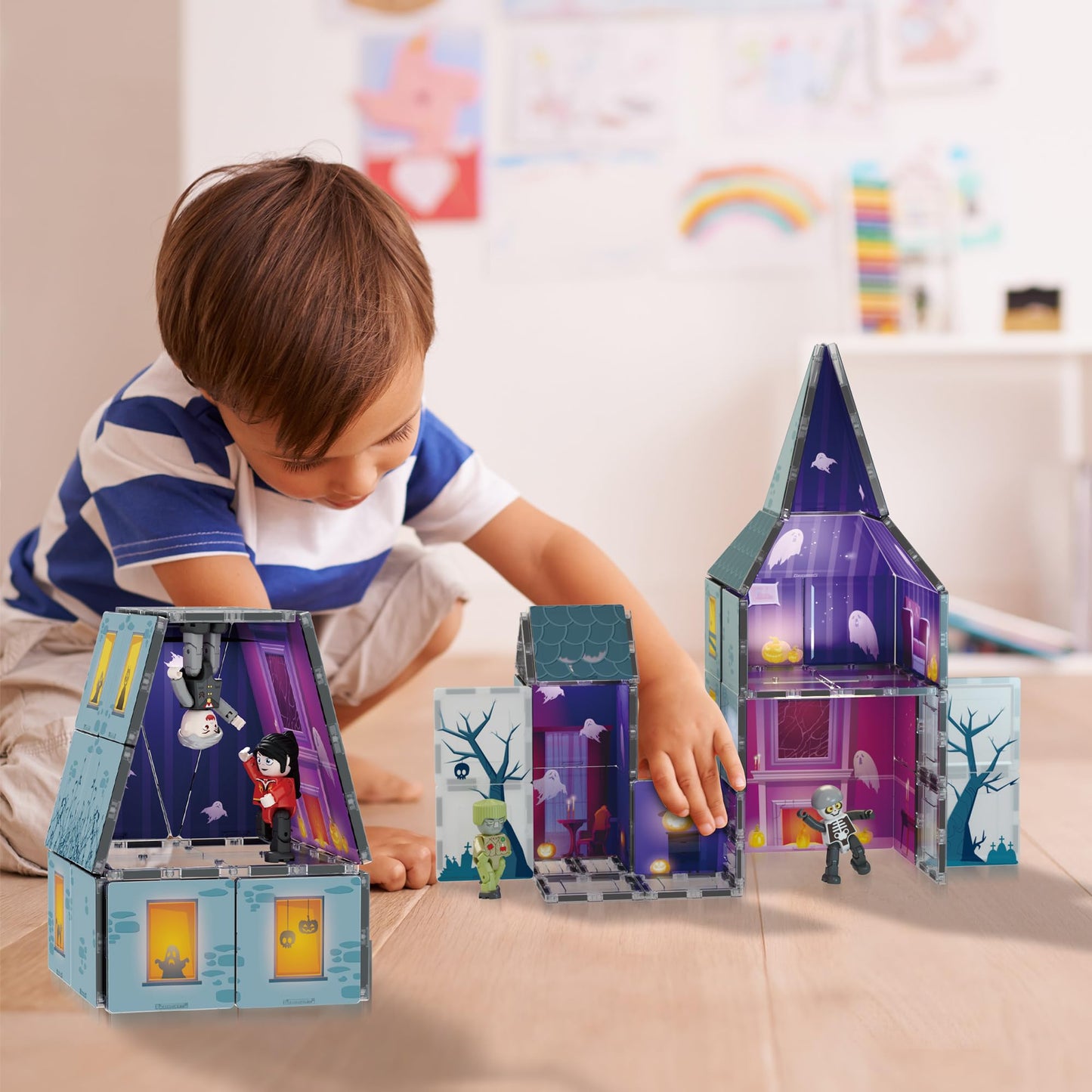 PicassoTiles Haunted House Magnet Tile Set – 8 Figures, STEM Education, Halloween Theme