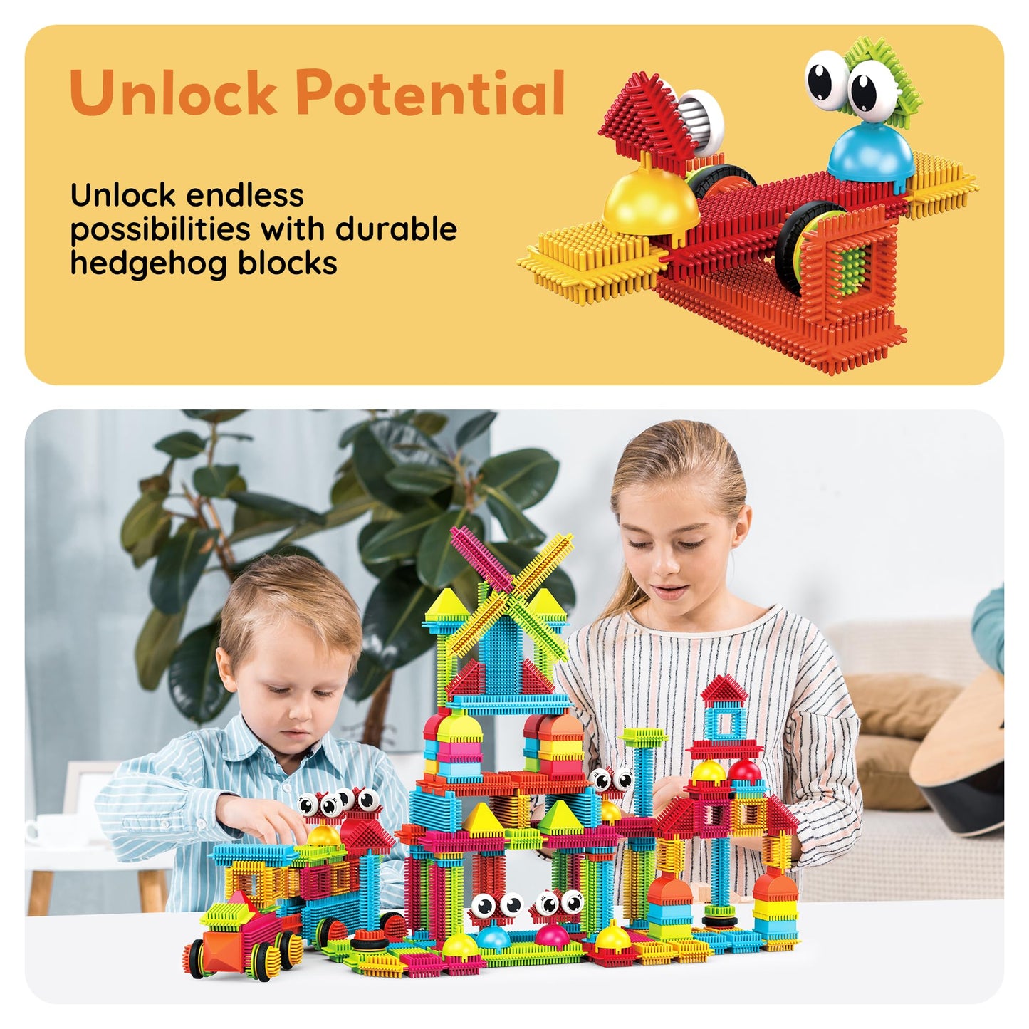 PicassoTiles 116pc Hedgehog Building Blocks Toy Set – STEM Construction Kit for Kids 3+