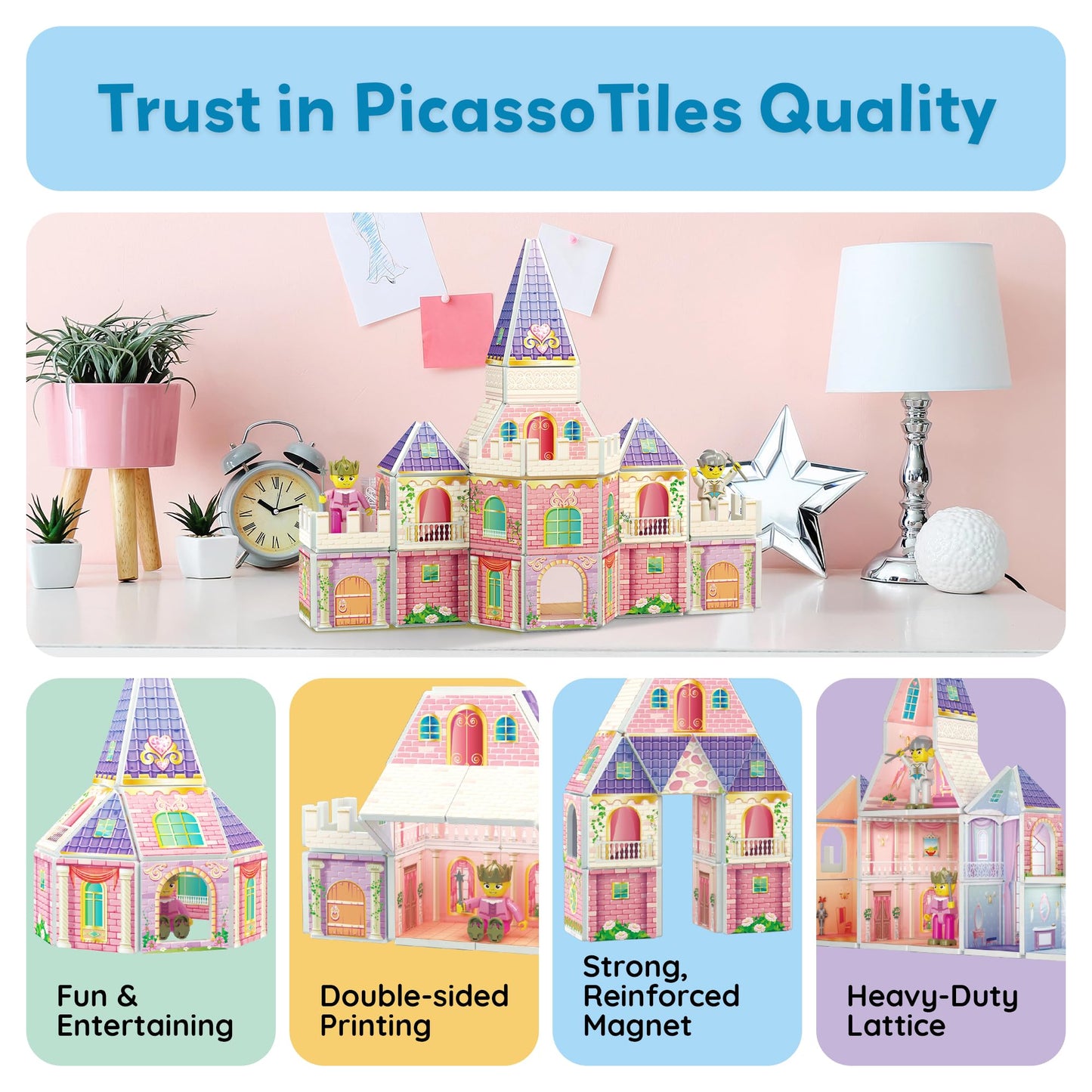 PicassoTiles 60pc Magnetic Princess Castle Building Set – STEM Toy for Ages 3–8 (PTQ04)