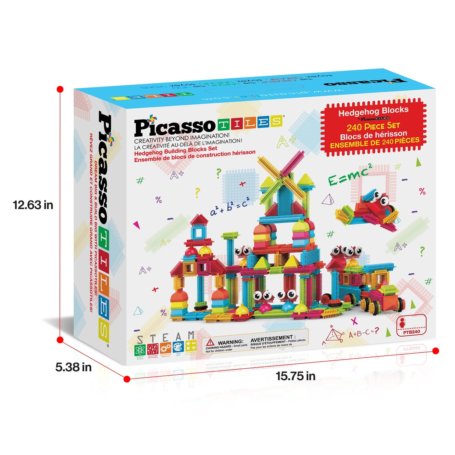 PicassoTiles Hedgehog Interlocking Blocks 240pcs | STEAM Building Set for Ages 3+