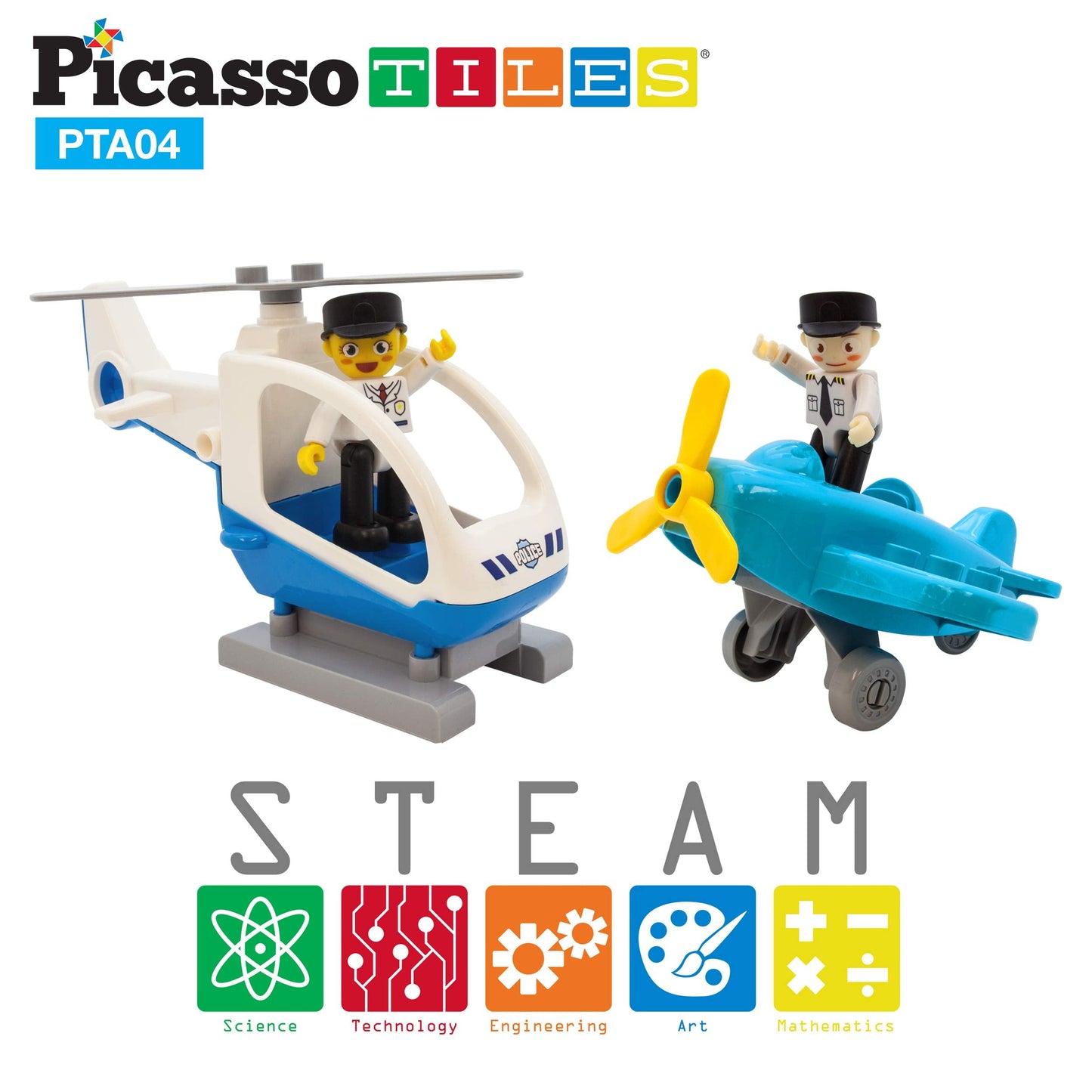 PicassoTiles Magnetic Figures 4-Piece Aircraft Expansion Pack – Educational Building Toy Set