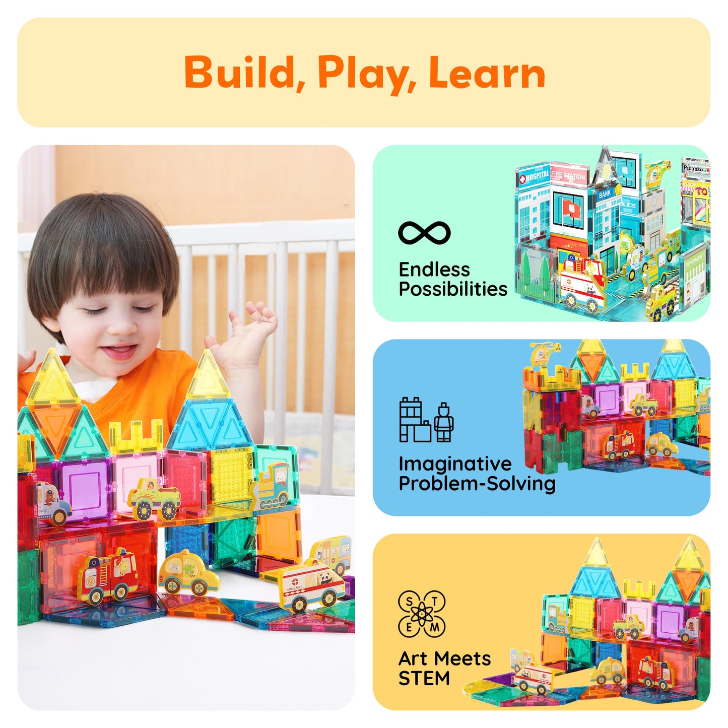 PicassoTiles 8pc Metro City Vehicle Magnet Set – STEM Construction Toys