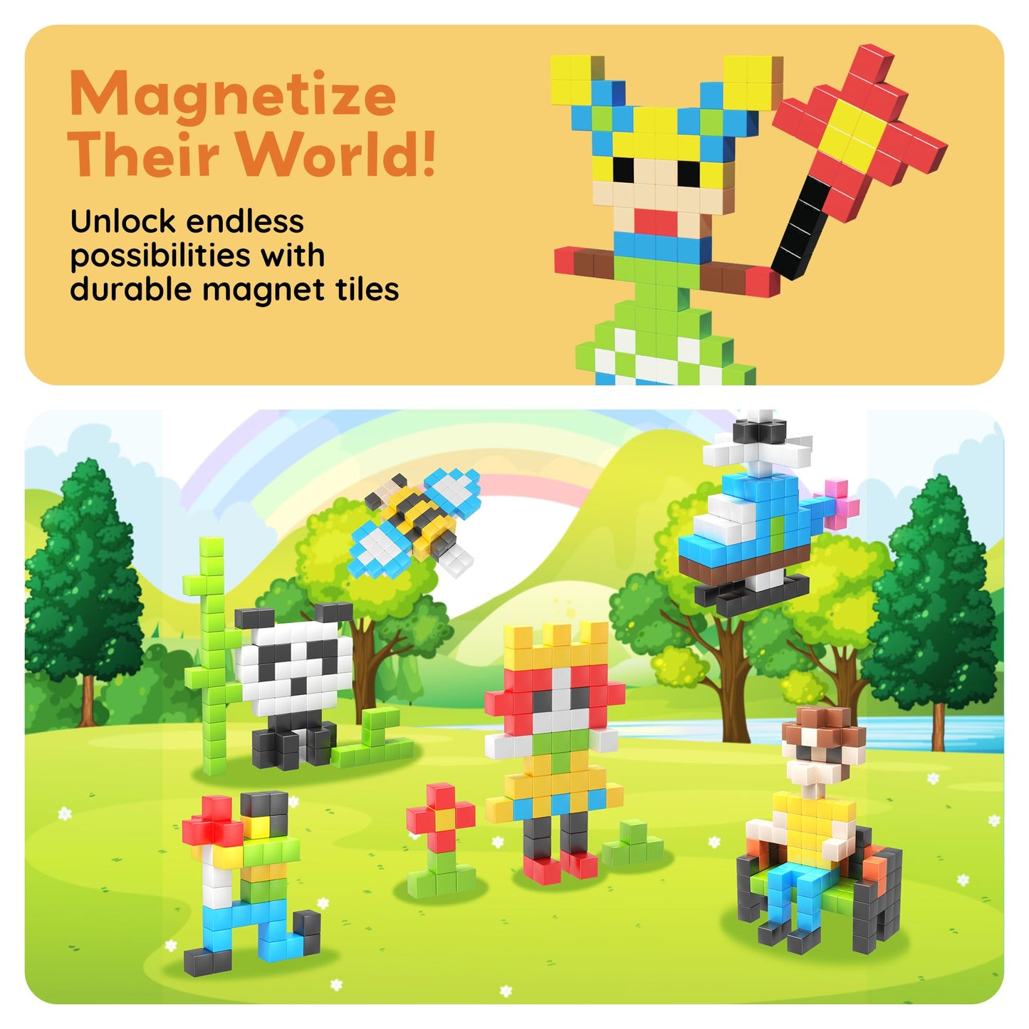 PicassoTiles 108pcs Magnetic Puzzle Cubes – STEM Building Toy for Kids 3+