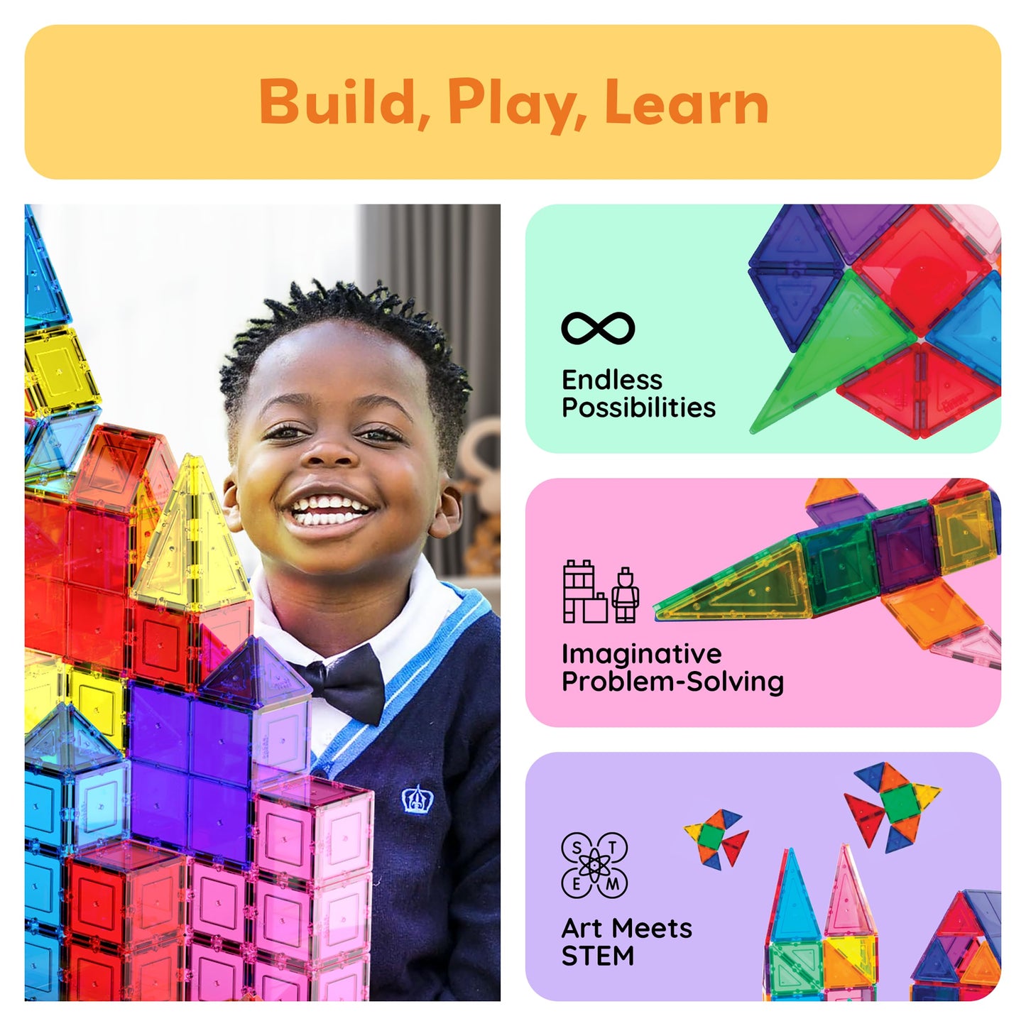 PicassoTiles 100 Piece Magnetic Tile Set | Clear 3D Building Blocks for Creative Learning