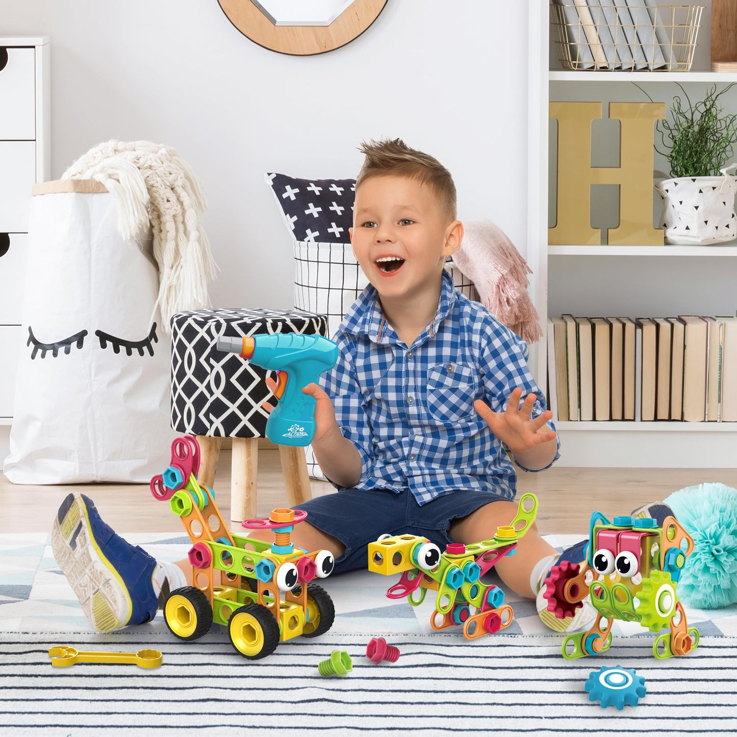PicassoTiles STEM 250-Piece Building Block Kit for Kids – Construction & Engineering Playset