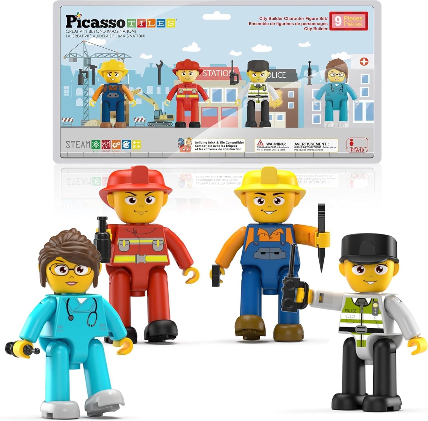 PicassoTiles Magnetic Astronaut Figures – 4-Piece STEM Building Toy Set for 3+ | PTA17