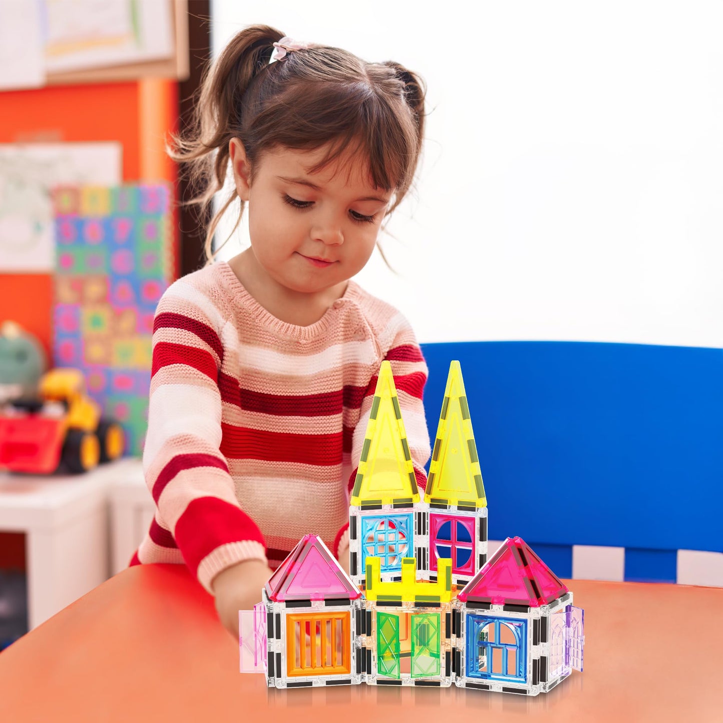 PicassoTiles 61-Piece Magnetic Tiles - STEM Building Blocks for Kids 3-12