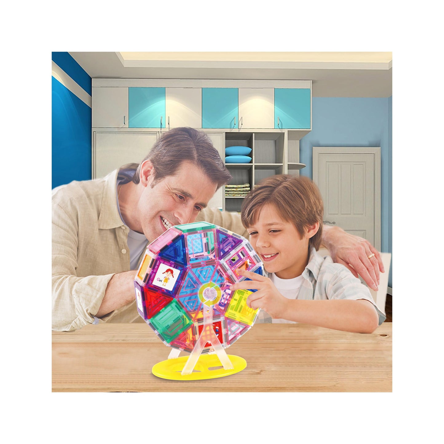 PicassoTiles Ferris Wheel Magnet Tile Set – 360° Rotating STEM Building Kit (Ages 3+)