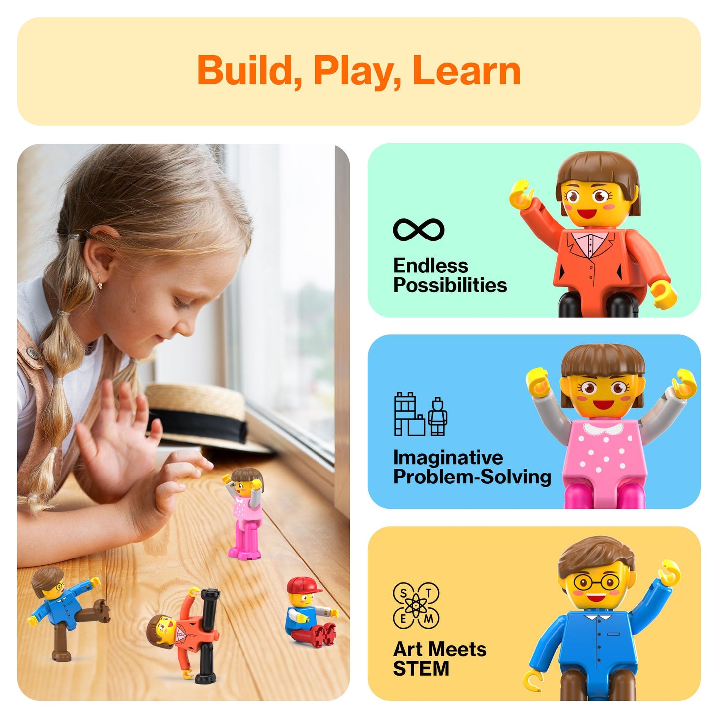 PicassoTiles 4-Piece Magnetic Family Figures | STEM Play Expansion (Ages 3+)