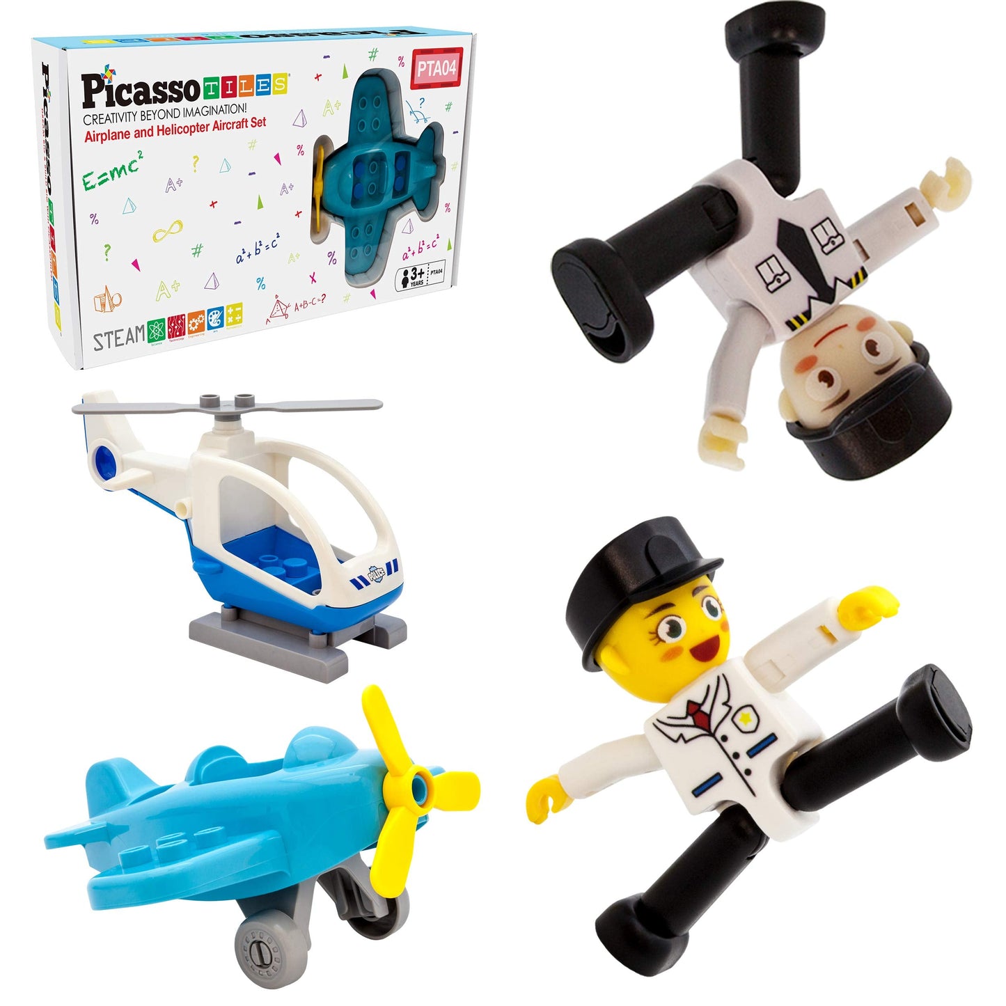 PicassoTiles Magnetic Figures 4-Piece Aircraft Expansion Pack – Educational Building Toy Set