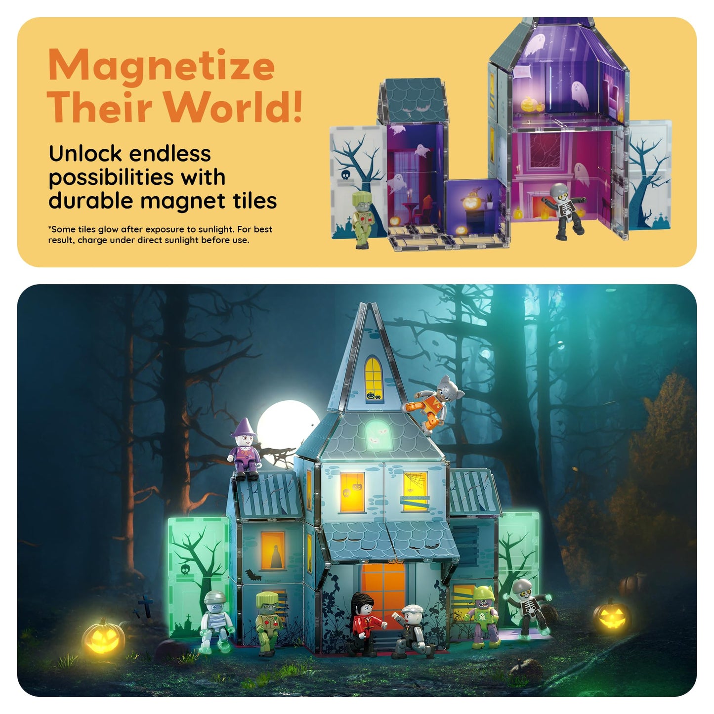 PicassoTiles Haunted House Magnet Tile Set – 8 Figures, STEM Education, Halloween Theme
