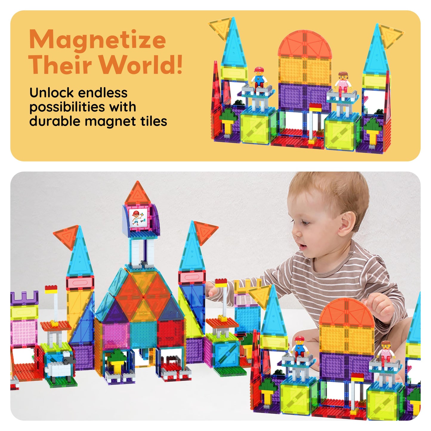 PicassoTiles 353pc Magnetic Brick & Magnet Tile Combo Set – STEM Building Kit for Kids 3+ | PTL353